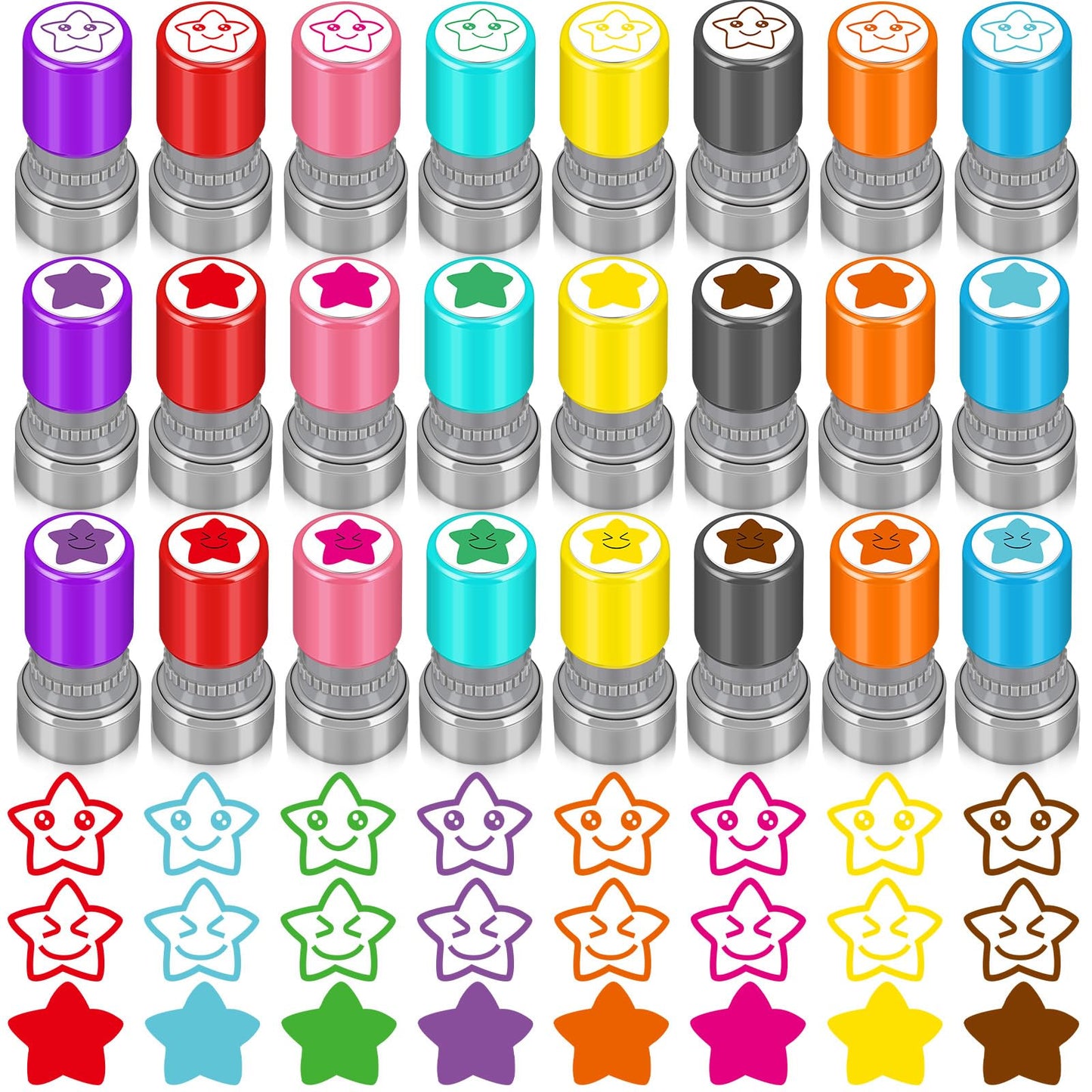 Yinder 24 Pcs Teacher Stamps for Classroom Self Inking School Classroom Stamps Gifts Bulk for Teachers Elementary Colorful Motivational Encouraging Supplies(Star)