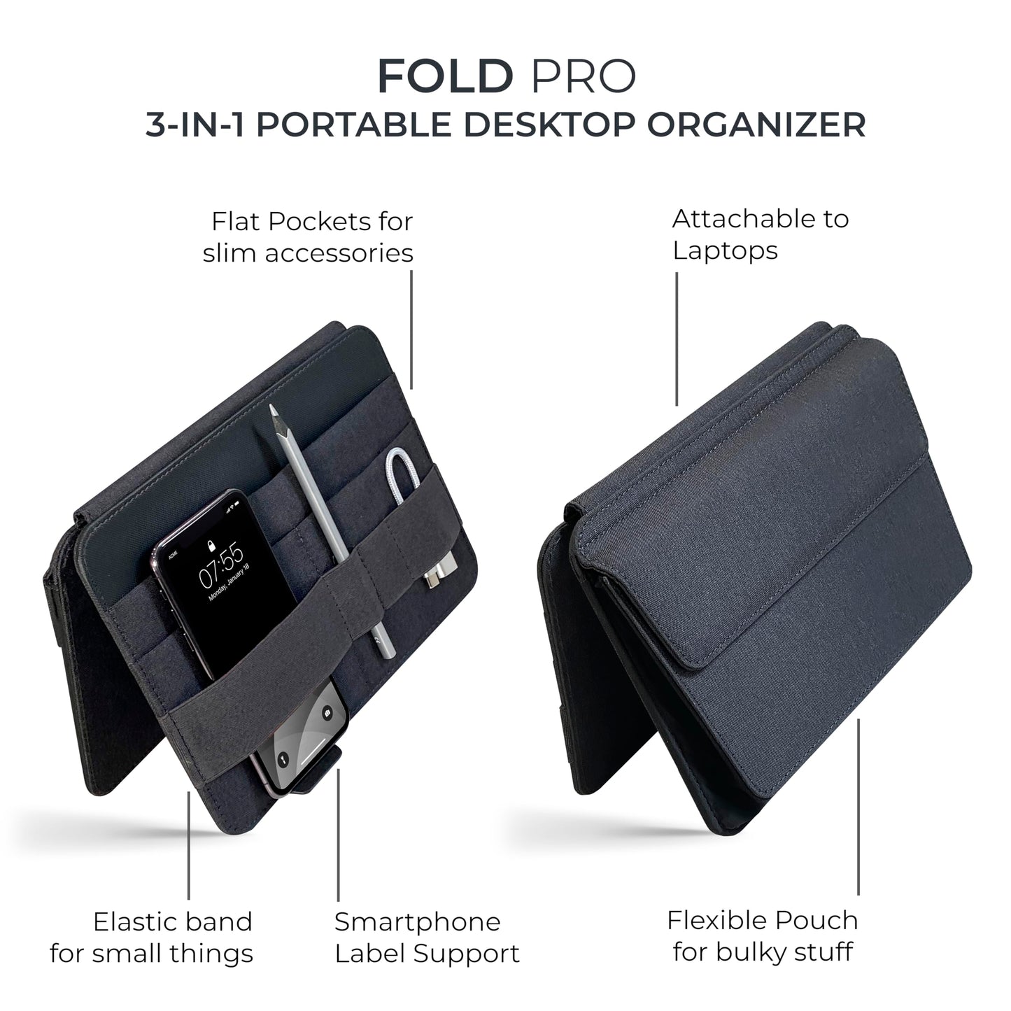 Beblau FOLD PRO Portable Tech Organizer – Attachable Device Pouch & Desk Sleeve | Gadget Case for Office and Home | Work-from-Home Essentials | Flexible Backpack Insert | Fits 13"-15"