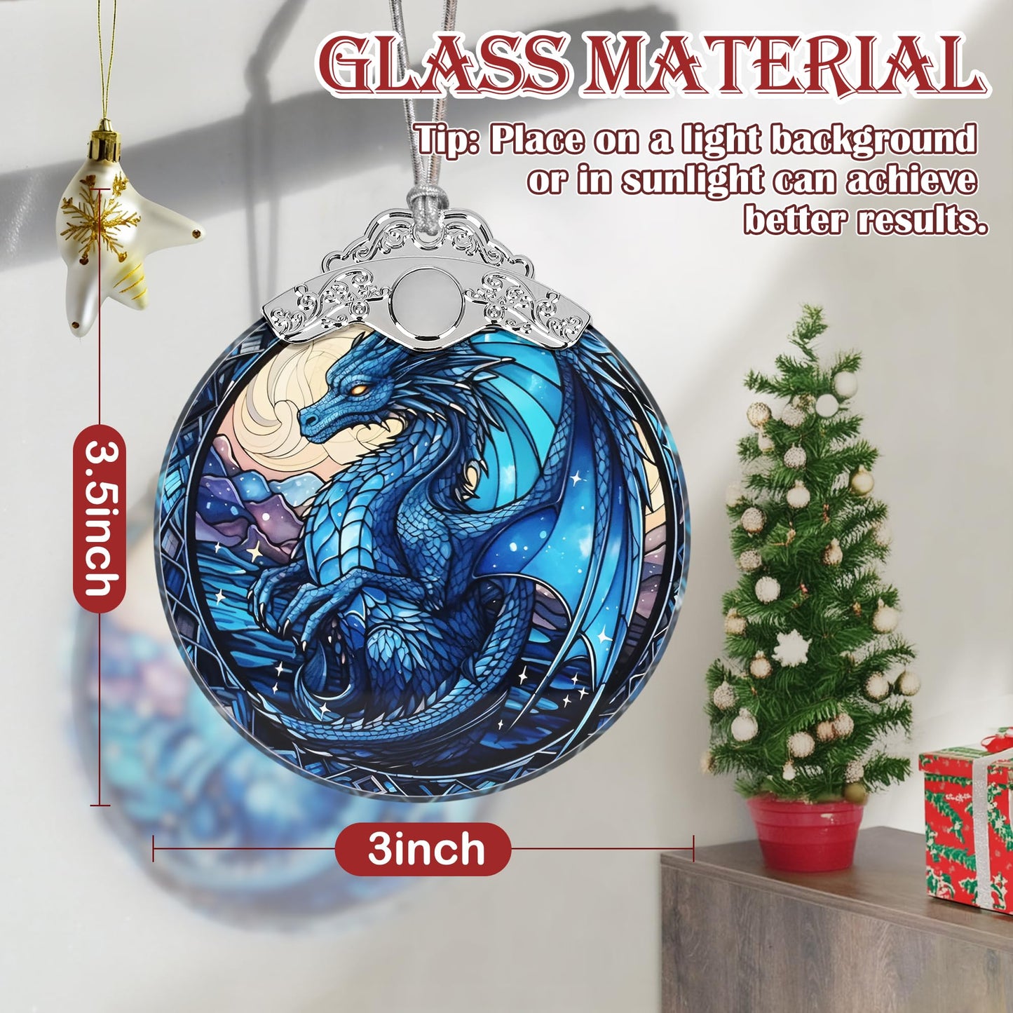 Irina Dragon Stained Glass Christmas Ornament - Beautiful Dragon Christmas Tree Decoration, Gift Idea