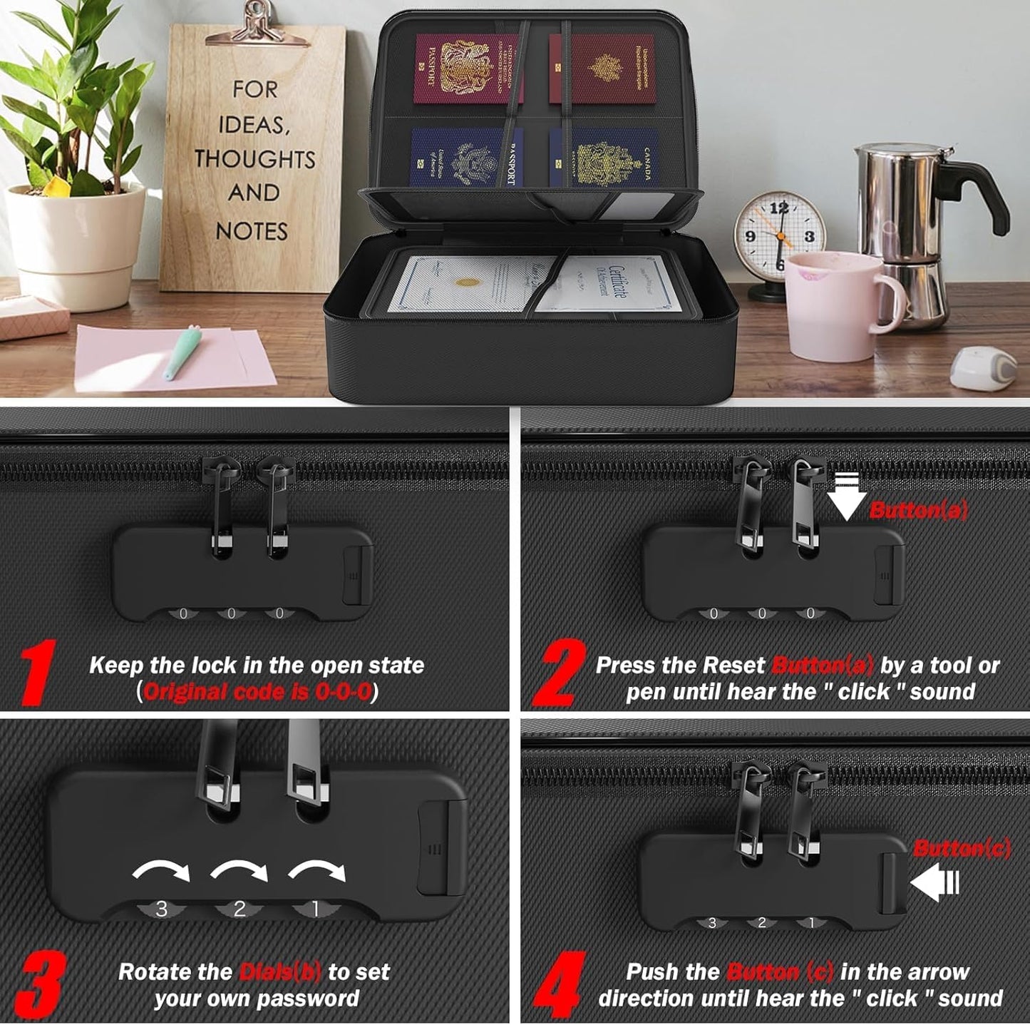 Fireproof Document Box with Lock,File Safe Bag for Home,Multi-Layer Important Document Organizer,Office Paper Storage File Folder Box for Laptop Certificates Passport,Portable Waterproof