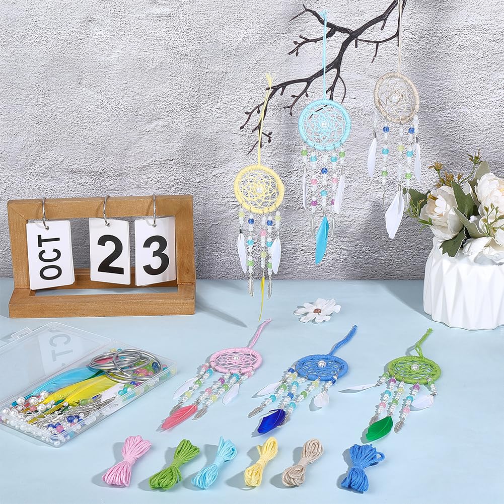 SUNNYCLUE DIY 6 Sets Dreamcatcher Kit Feather Dreamcatchers with Video Tutorials Wall Hanging Feathers Glass Beads Bohemian Ornament Making Kit for Car Mirror Home Decor Beginner Craft Handmade Gift