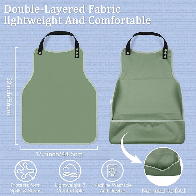 Adult Bibs-3 Pcs Washable Clothing Protector with Upgraded Crumb Catcher