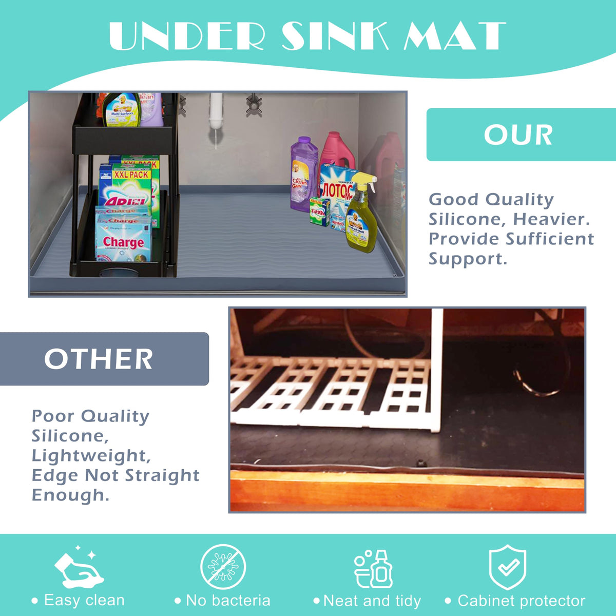 Waterproof Silicone Under Sink Mat 28'' x 22'' Shelf Liner for Kitchen and Bathroom