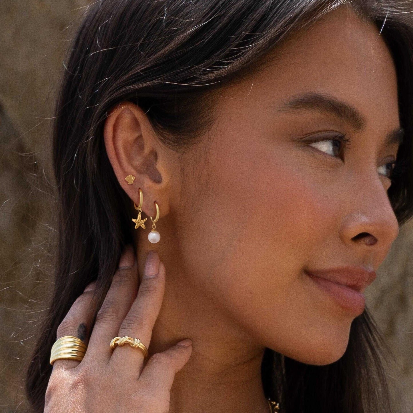 SELFROSE Summer Starfish Earrings 14k Gold Plated Pearl Drop Earrings Stack Dainty Cute Beach Earrings Hypoallergenic Cute Shell Earring Stack Boho Beach Summer Jewelry