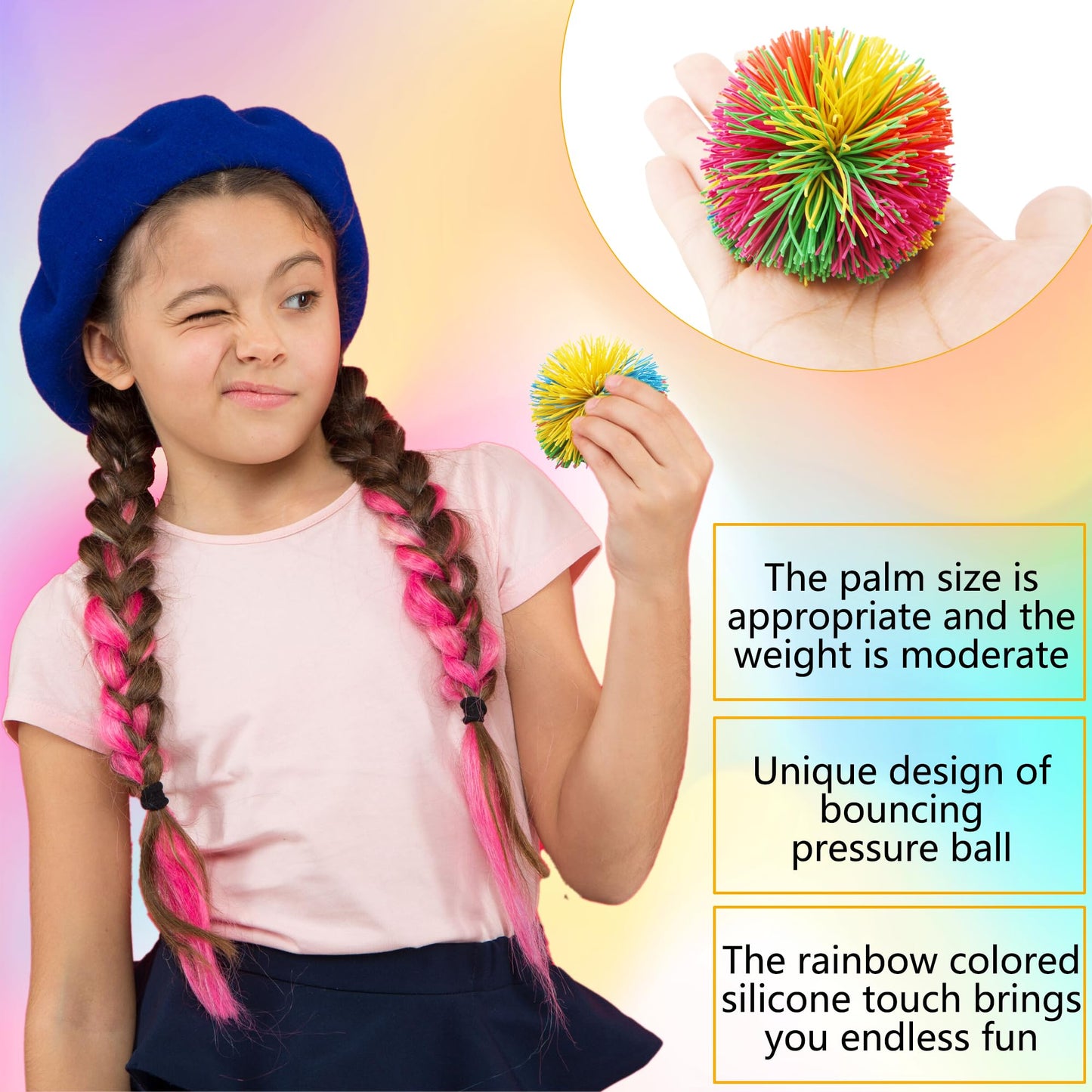 Cagemoga 18 Pack 2.36 Inch Stringy Balls Soft Rainbow Stringy Balls Silicone Silk Ball Active Fun Toy for Kids Birthday Christmas Easter Party Favors Classroom Rewards Gift Bag Fillers