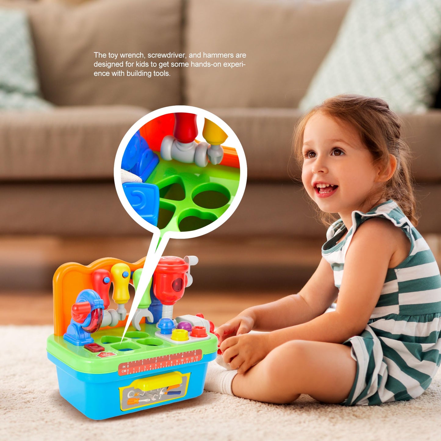 Toddler Tool Bench Toys for 1 Year Old Boy, Kids Tool Bench Toys for Toddlers 1-3, Multifunctional Early Learning Tool Toy Baby Workbench Toy with Light & Sound, Baby Tool Set with Shape Sorter