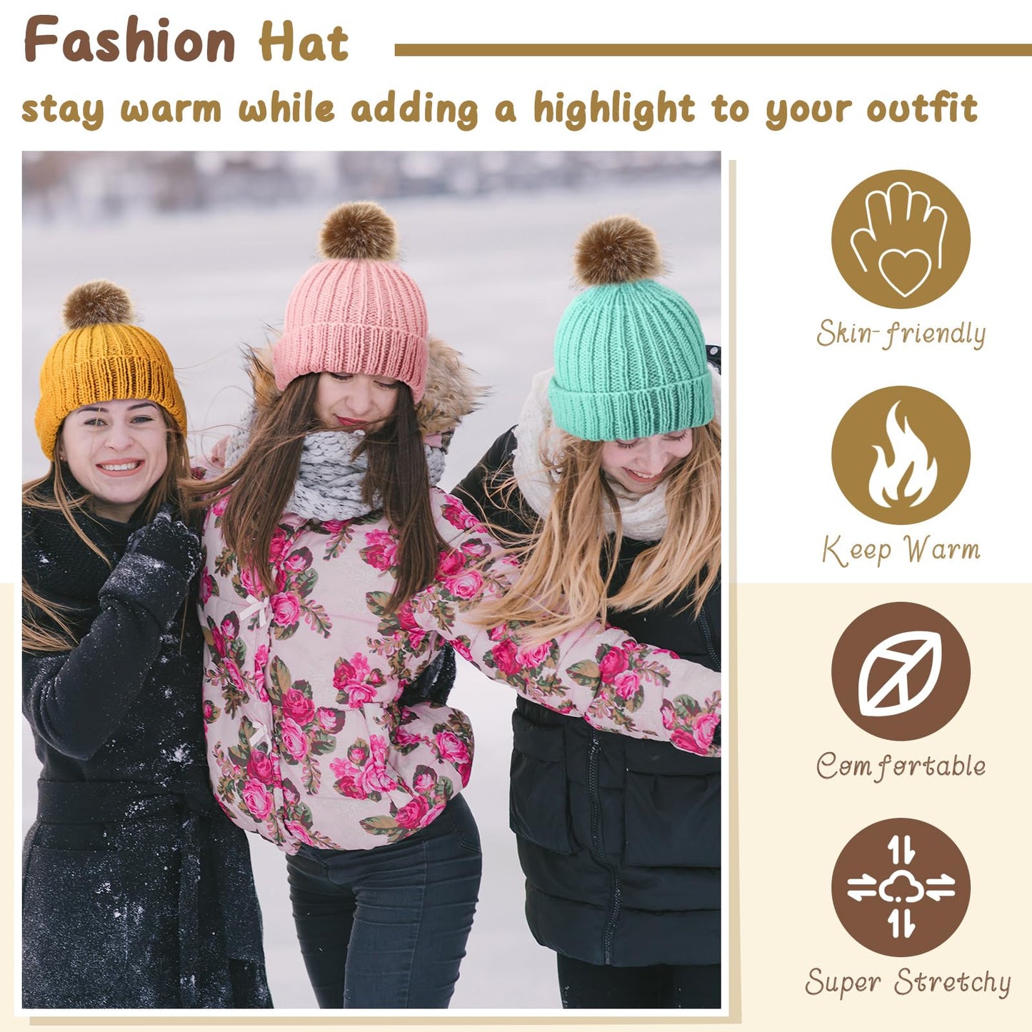 Maasechs Knitting Kit for Beginners Adults Complete Hat Knitting Kits Learn to Knit Kits with Yarn Bamboo Needle Pom Pom Step-by-Step Instruction Knit Accessories for Mother Women Men Gifts(Bright)