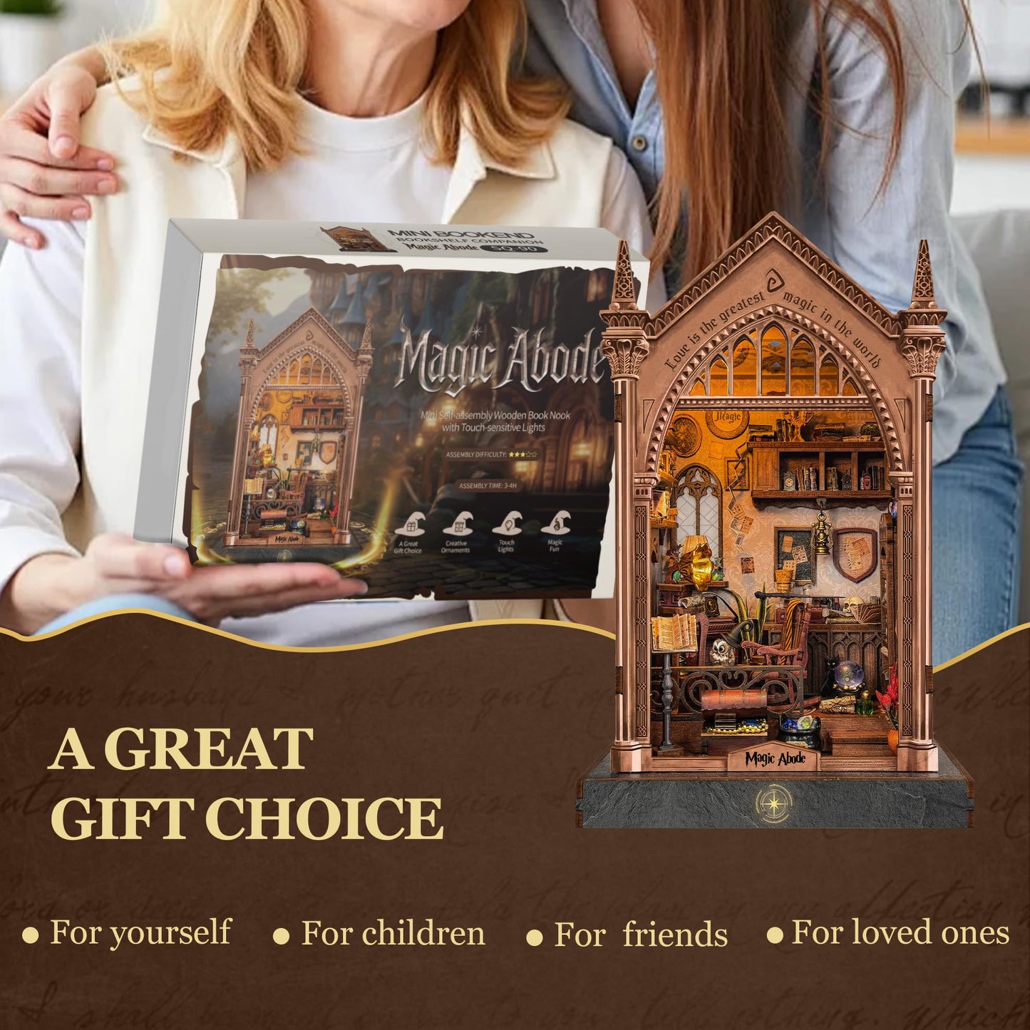 LoreNook Magic Abode Book Nook Kit for Adults - DIY Miniature House Kit with LED Lights, Bookshelf Decor, Nook Tales, Creative Gift for Book Lovers & Craft Enthusiasts