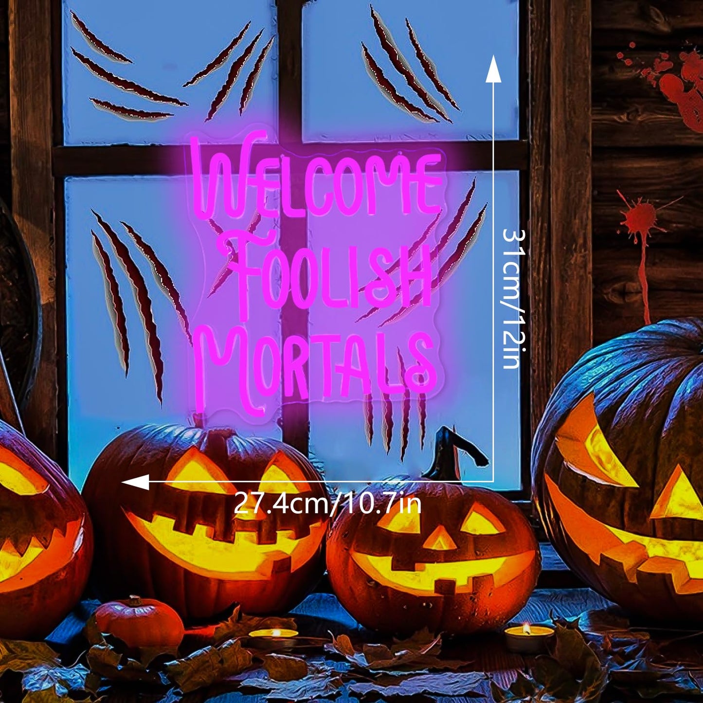 Ajoyferris Halloween Welcome Foolish Mortals Neon Sign Dimmable Gothic Haunted Mansion Led Neon Signs for Wall Decor Spooky Neon Lights for Haunted House Halloween Party Decor