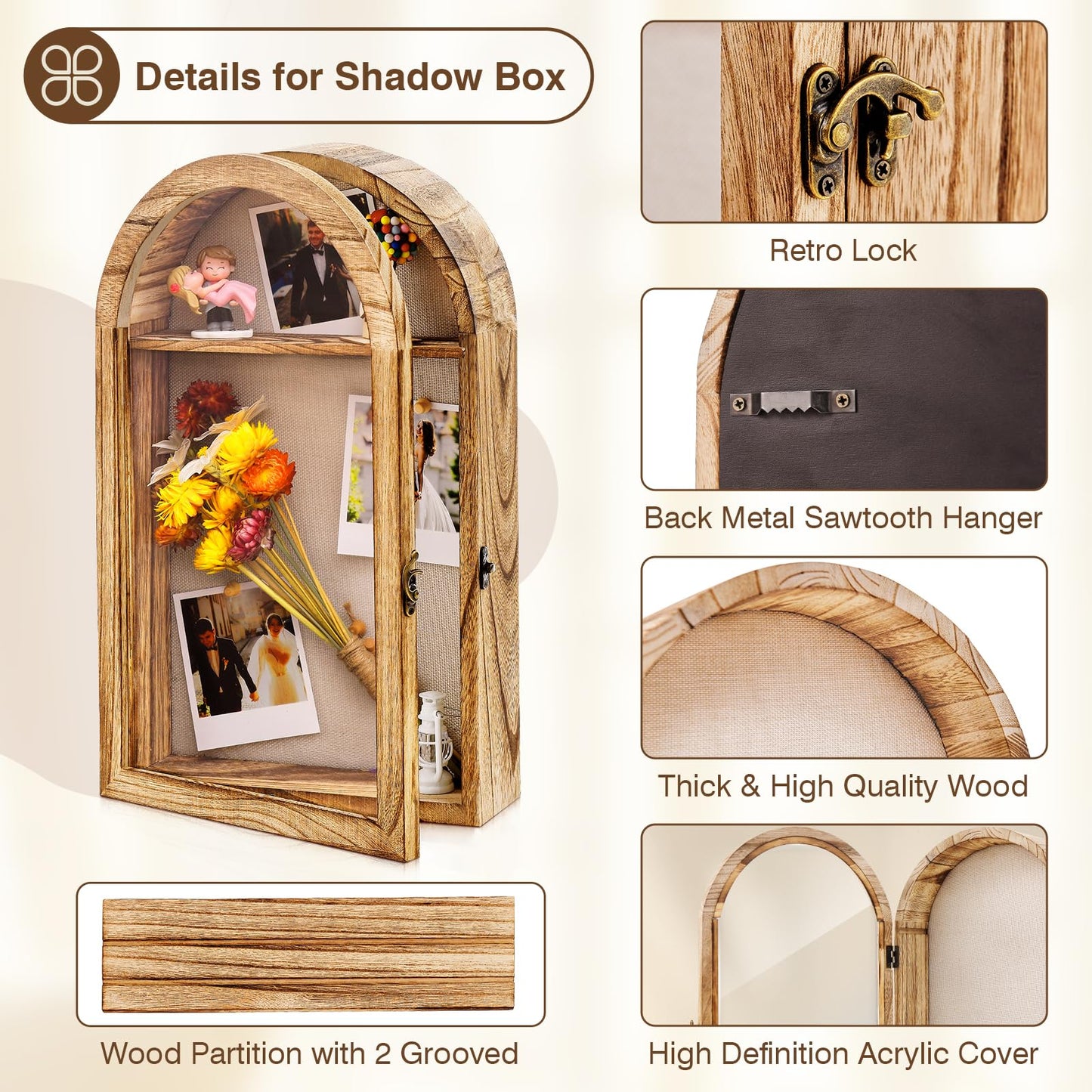 DGWJSU Shadow Box Frame 10x16 Large Shadow Boxes Display Cases with Linen Back and Removable Shelves, Picture Frame Wedding Bouquet Memorabilia Medals Photos Memory Box for Keepsakes, Carbonized Brown
