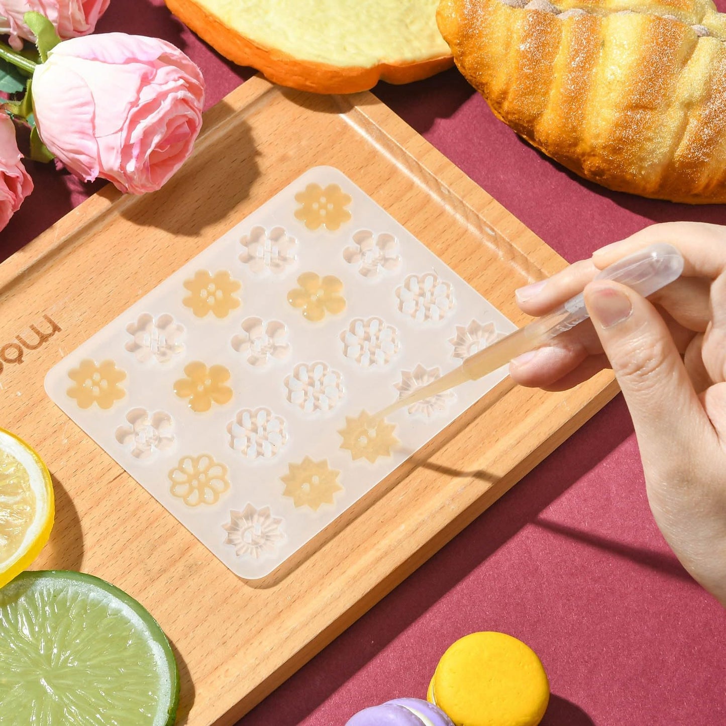 Stiesy 4 Pcs Button Silicone Molds Fruit Flower Star Shape Buttons Charms Epoxy Resin Mould for Resin Jewelry Casting Mold DIY Sewing Craft Decorations Making Tool
