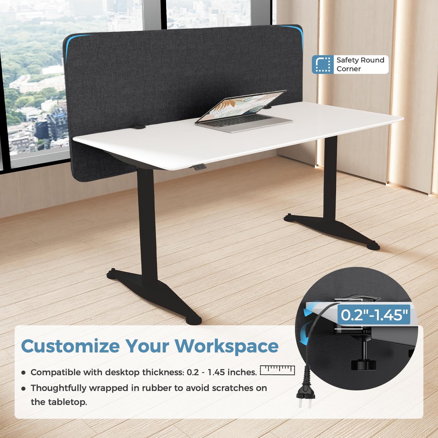 MORDEER 47.2" Privacy Desk Divider Panel, Acoustic Divider Panels for Office, Clamp-on Cubicle Office Room Dividers, Easy Assemble, Dark Grey