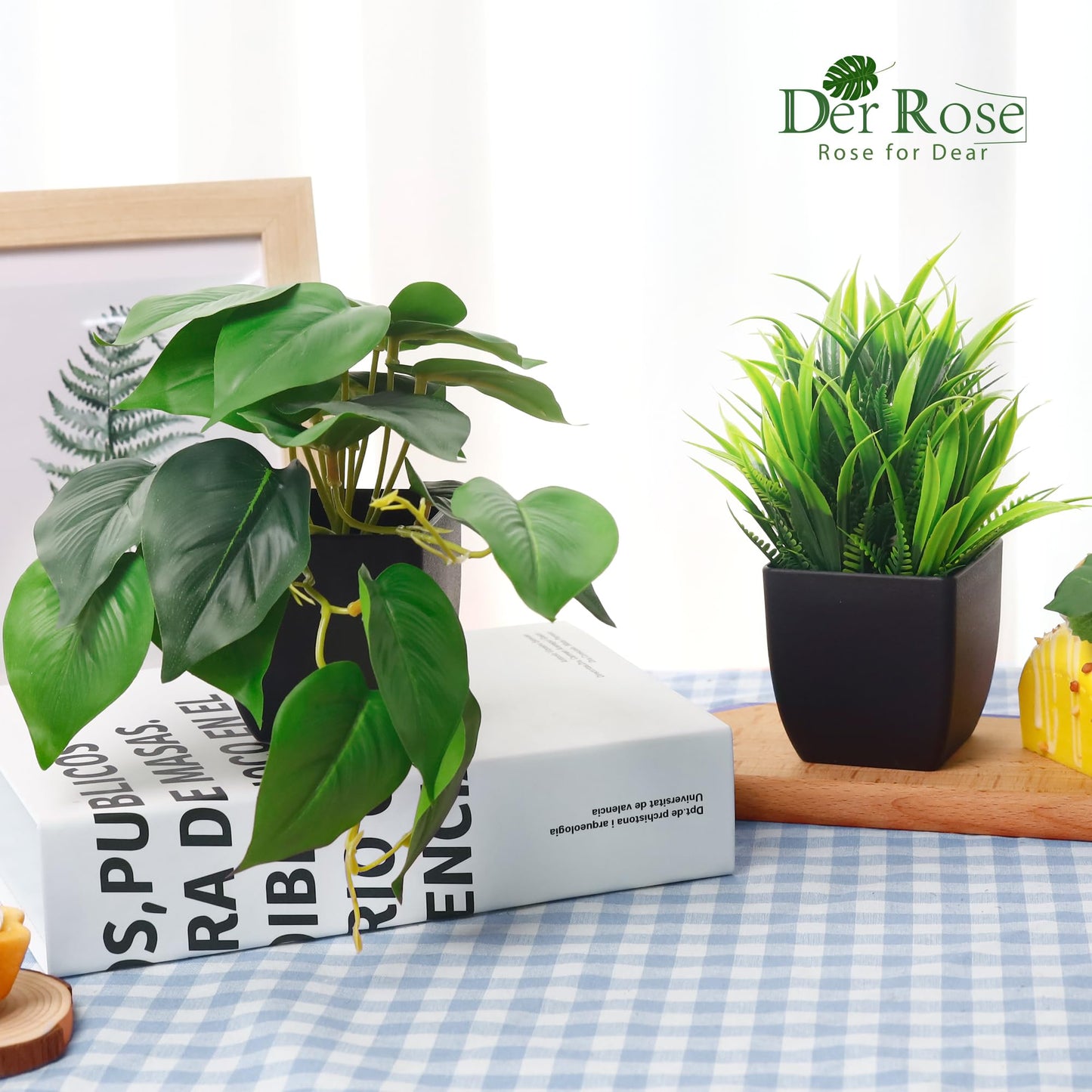 Der Rose 6 Pack Fake Plants Small Artificial Plants in Black Pots for Home Office Desk Bathroom Aesthetic Farmhouse Room Decor Indoor