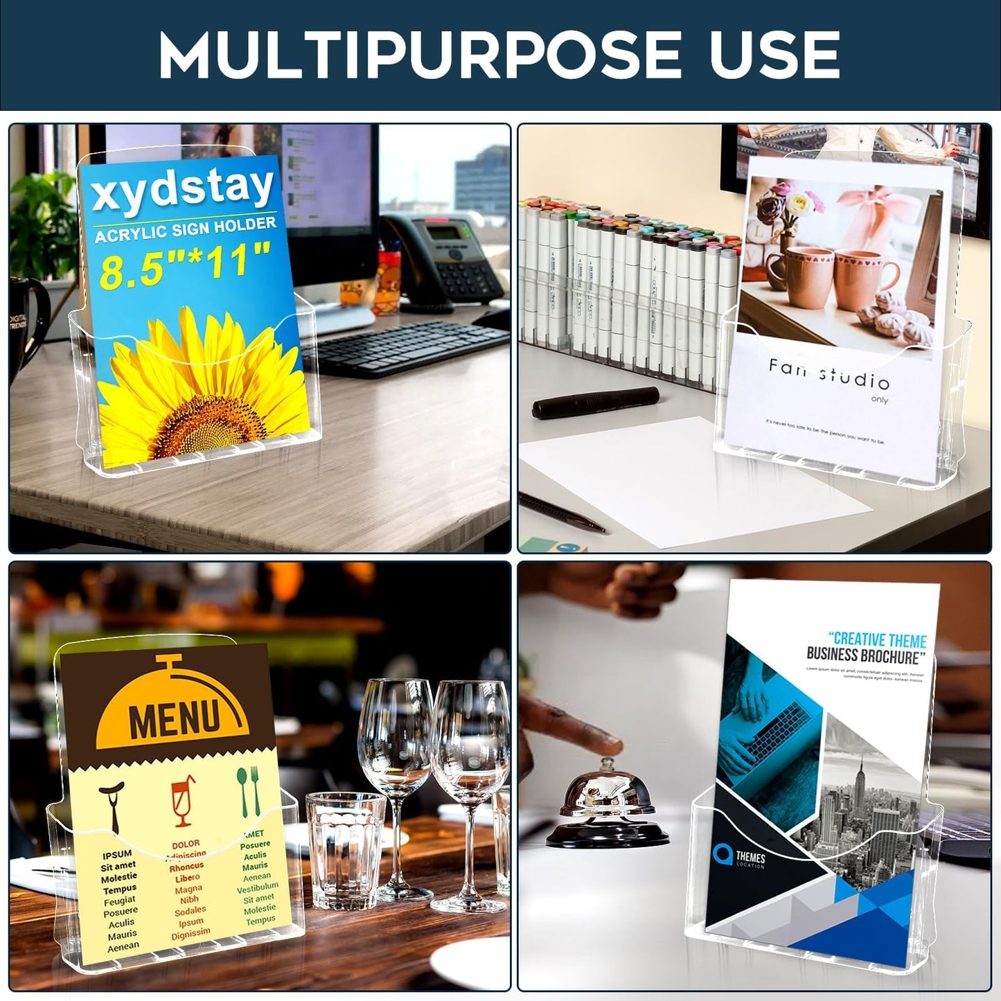xydstay Acrylic Brochure Holder 8.5x11 Inches Slant Back Design, Clear Display Stand, Plastic Table Stand Sign Holder,Pamphlet Holder Flyer Holder, Acrylic Display Stand,for Office, Home, Store, 2 Pack