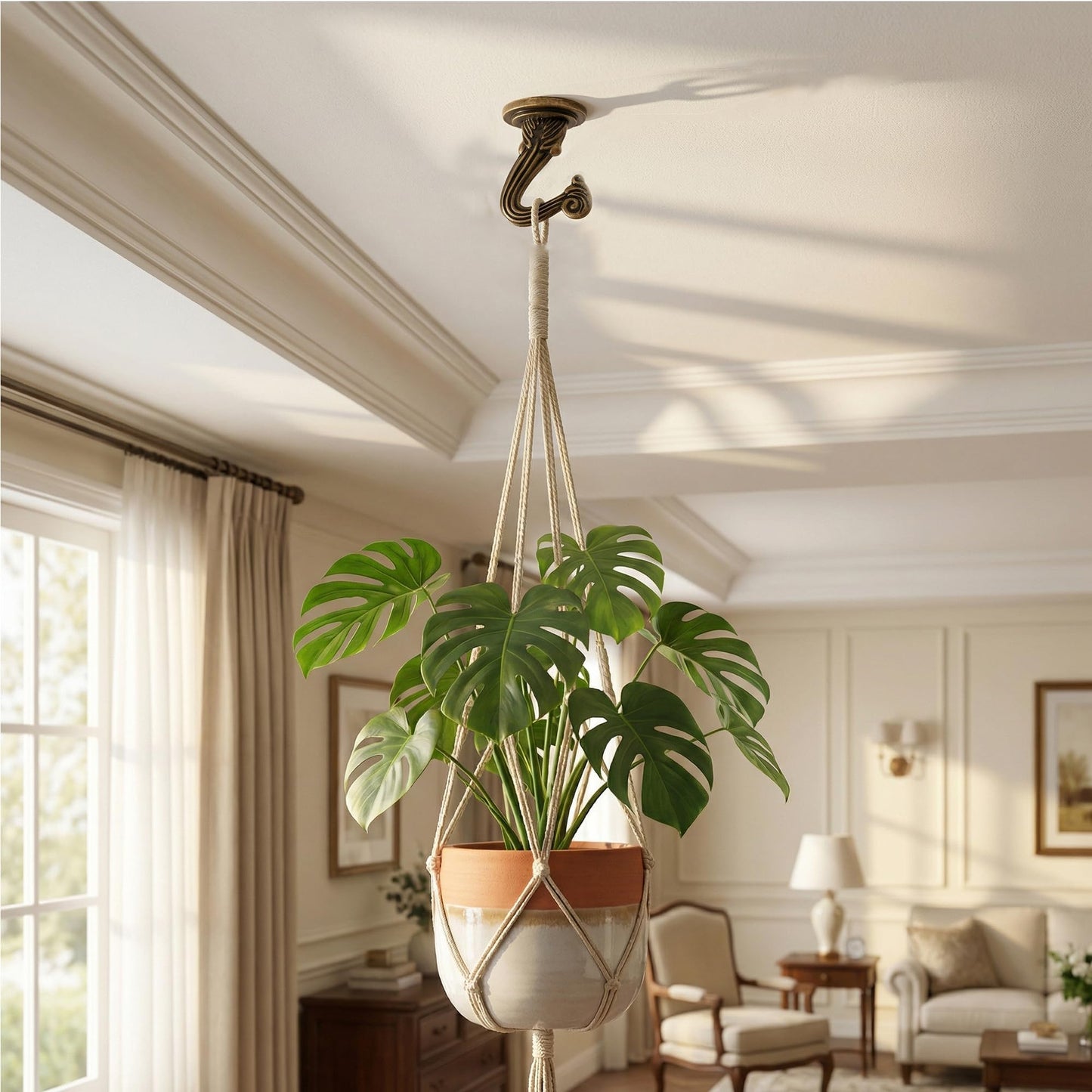 RiseDirectly 6-Pack Heavy Duty Bronze Green Ceiling Hooks for Hanging Plants, Swag Hooks with Hardware for Chandeliers, Indoor Plant Hangers & Lightweight Decor