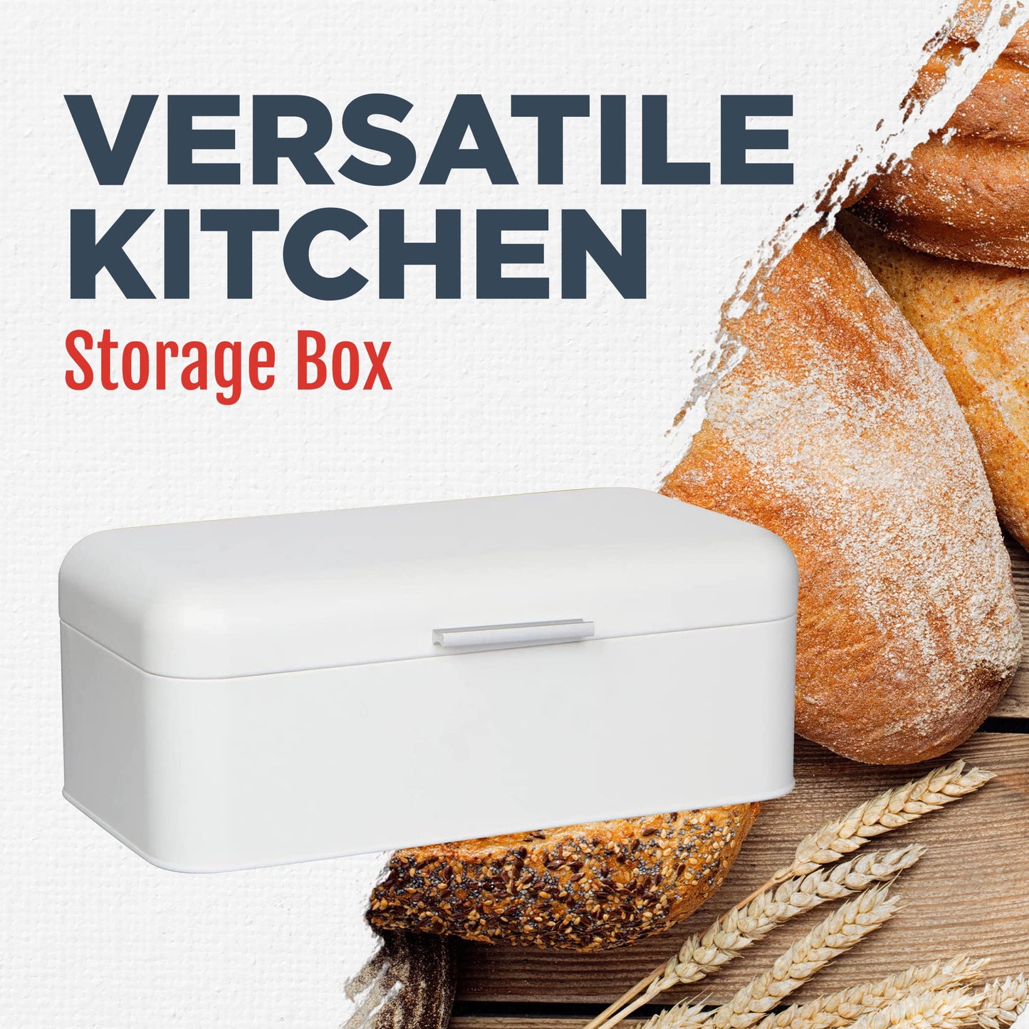 Culinary Couture Extra Large White Bread Box for Kitchen Countertop - Holds 2 Loaves - 16.5" x 9" x 6.5" - Stainless Steel Vintage Bread Boxes for Kitchen Counters