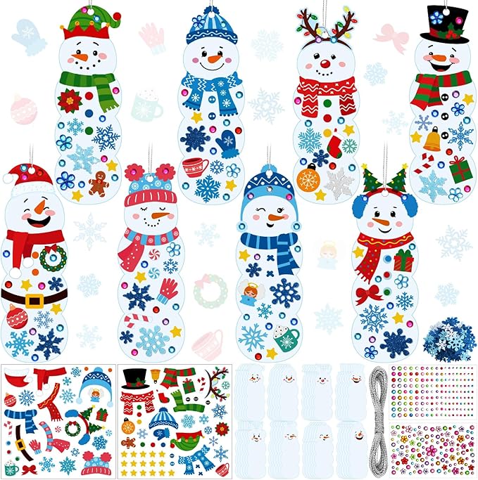 Frienda 48 Set Christmas Snowman Craft Kit DIY Christmas Snowman Bookmarks Ornaments Art Sets Winter Xmas Foam Stickers and Crafts for Xmas Tree Decoration