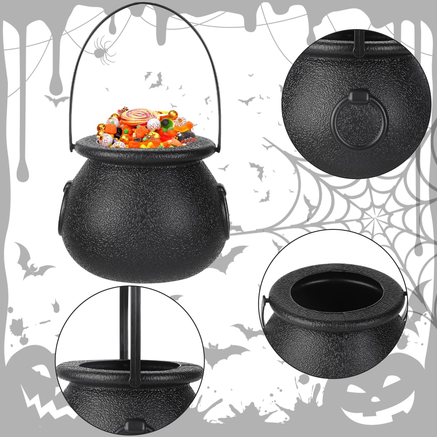 Junware 12pcs Mini Cauldrons with Handle Halloween, Witch Mini Cauldron Multi-purposed, Plastic Cauldron Candy Holder for Halloween & St. Patrick’s Day Party Favors Decor, Halloween Pot