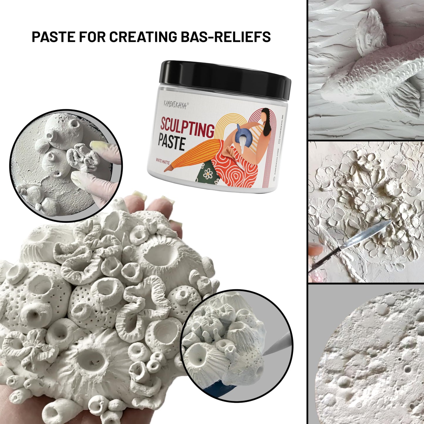 Kamenskaya Sculpture Paste - Paper Paste for Sculpting - White Matte, 500 ml (16.9 fl oz)