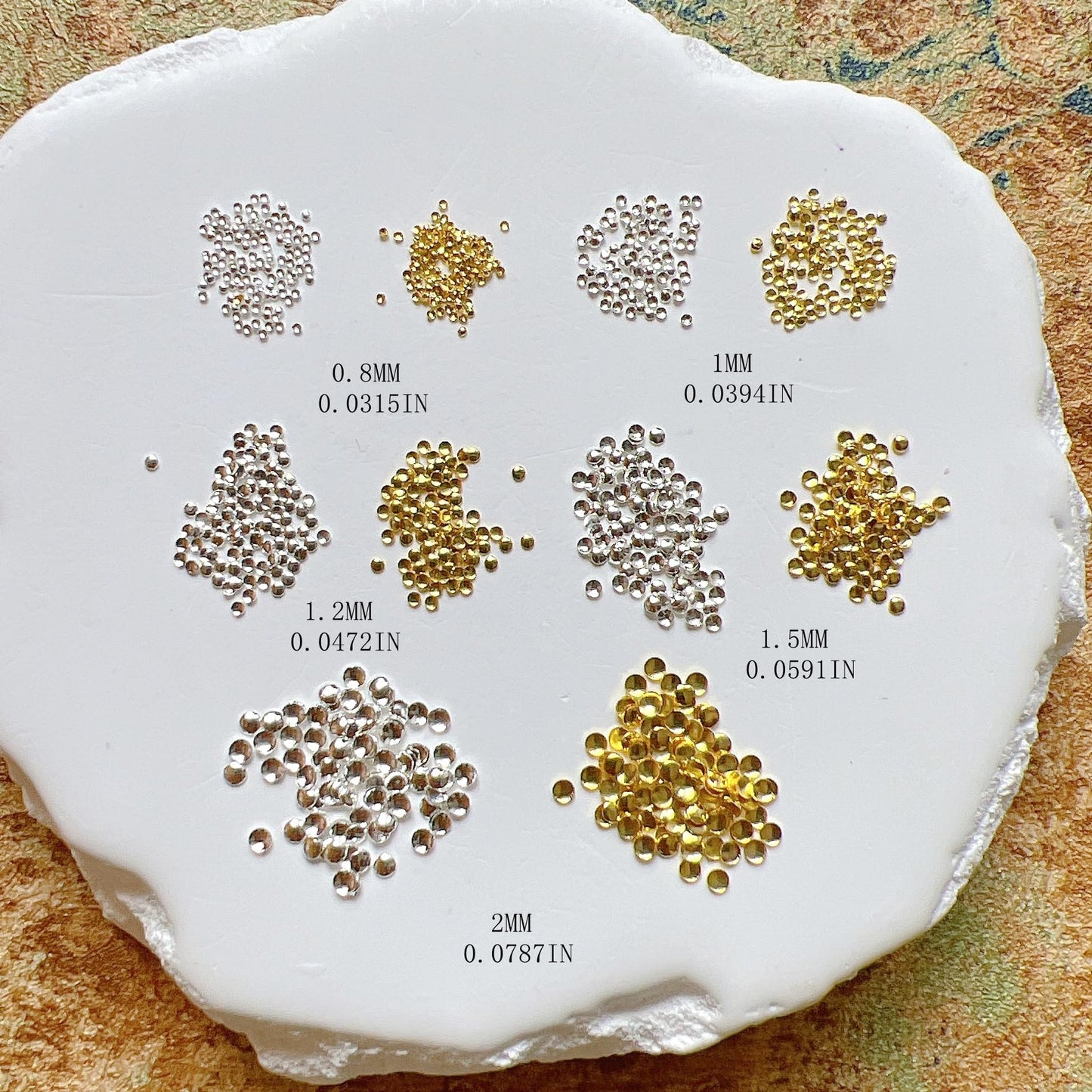 NAIL ANGEL Approx.1000pcs/bag Nail Art Round Metal Stud Different size Stud Gold and Silver Color 10011