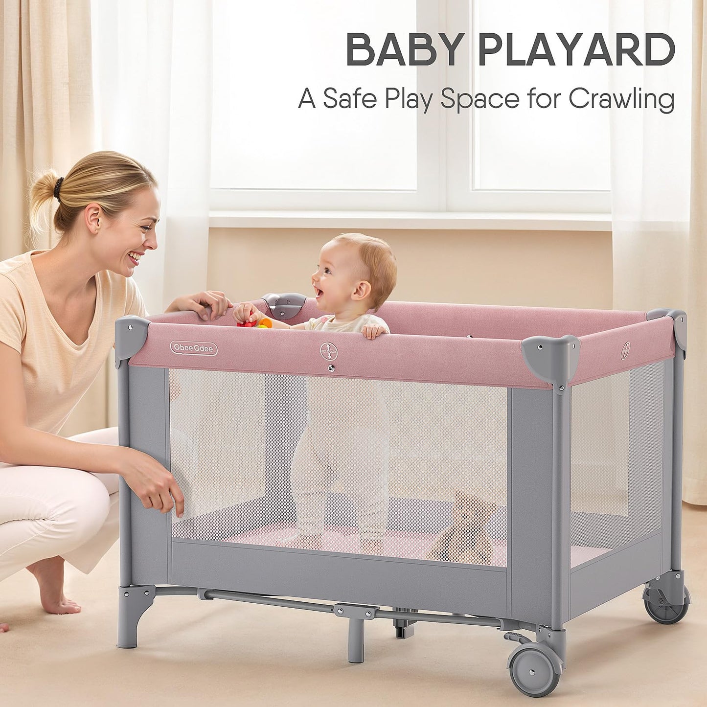 Obee Odee 4-in-1 Baby Bassinet with Playard, Napper Bassinet, Changing Table, Mosquito Net & Canopy, Storage and Toys for Newborn to Toddler