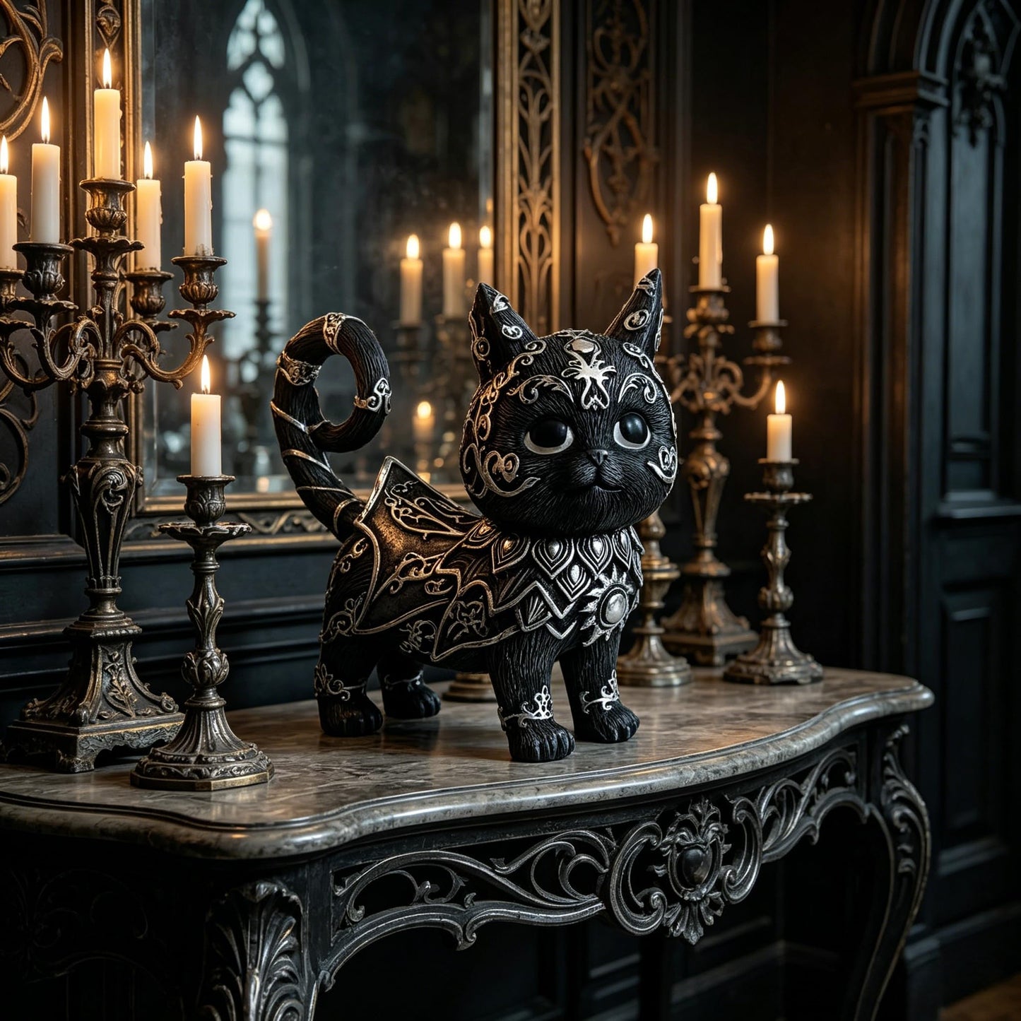 Dianreno Mysterious Black Cat Sculpture,Gothic Home Decor Statue,Dark Aesthetic Decor,Halloween Black cat Decor,Witchy cat Decor for Indoor&Outside