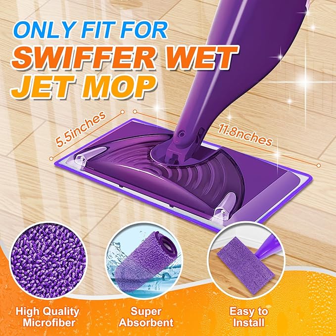 Microfiber Wet Jet Refills Compatible with Swiffer WetJet Mop, 6 Pack, Purple