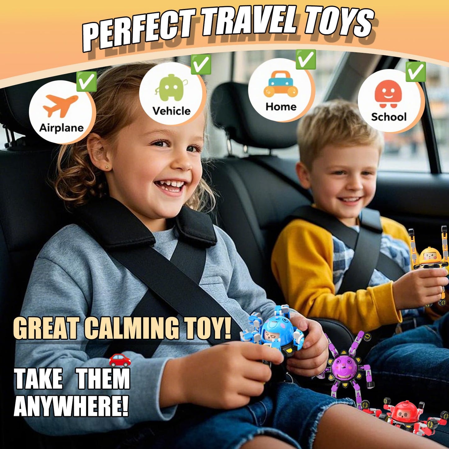 Vipctery Travel Toys Fidget Spinners Fidget Toys For Kids Teens Road Trip Travel Activities Essential Sensory Toys With Autism Adhd Party Favors Birthday Gifts For Boy Girl Easter Basket Stuffers 4Pcs