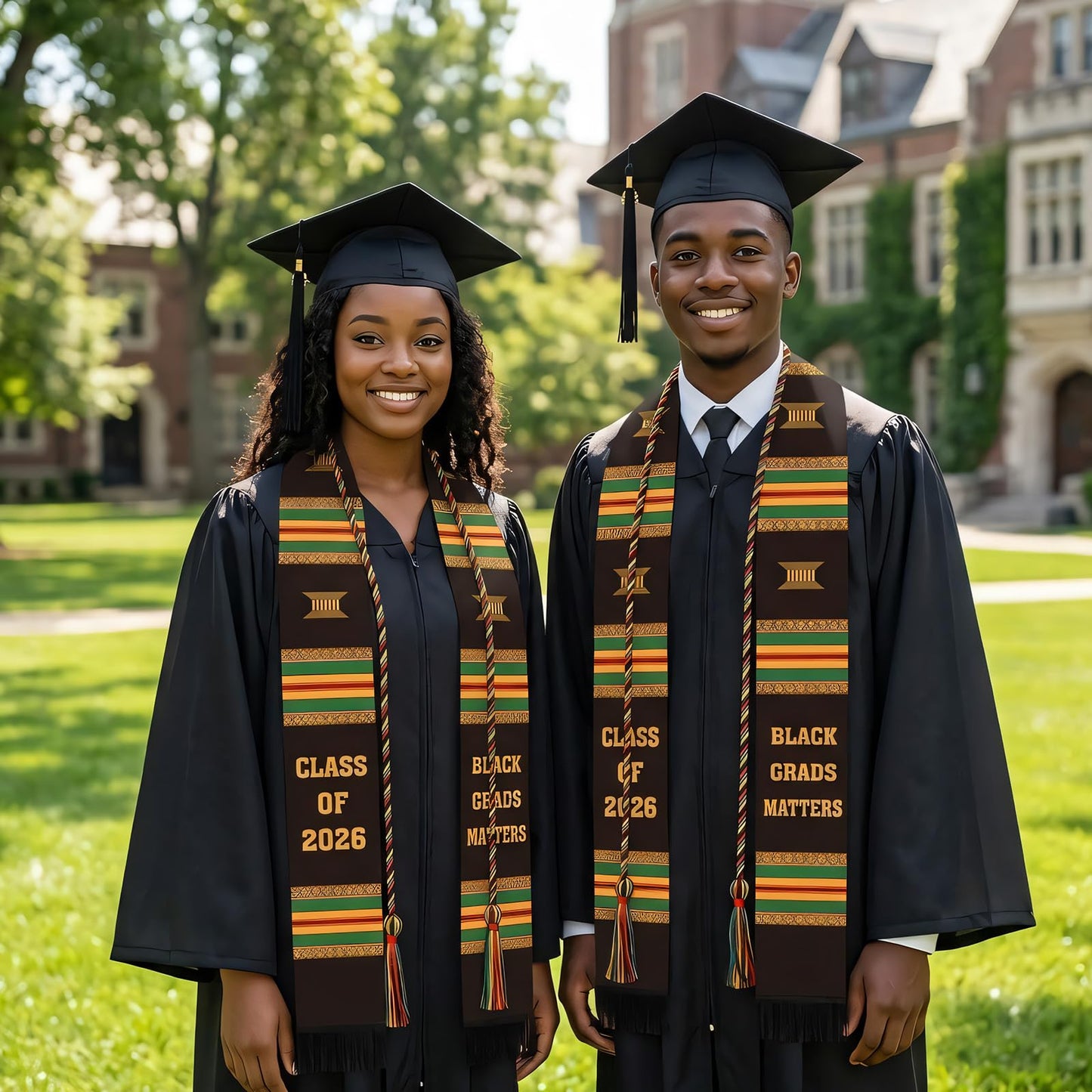 Silkovahamd Black Kente Graduation Stole - Black Grad Matters Class of 2026 Honor Cord Sash for College High School Graduates Academic Ceremony Accessory Gifts