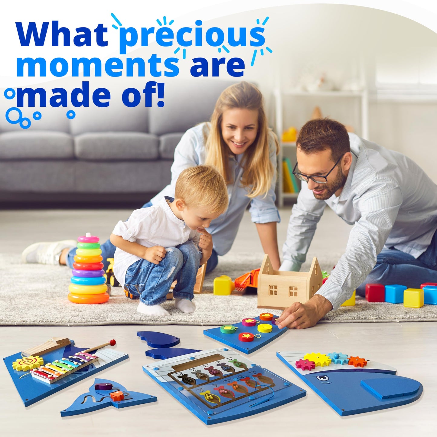 Molcey Sensory Wall Panel for Kids, Includes Removable Theme Stickers, Large Busy Board Wall Mounted Activity Board for Toddlers 1-3, Montessori Wall Toys Interactive Play Panel for Babies Ages 3-5