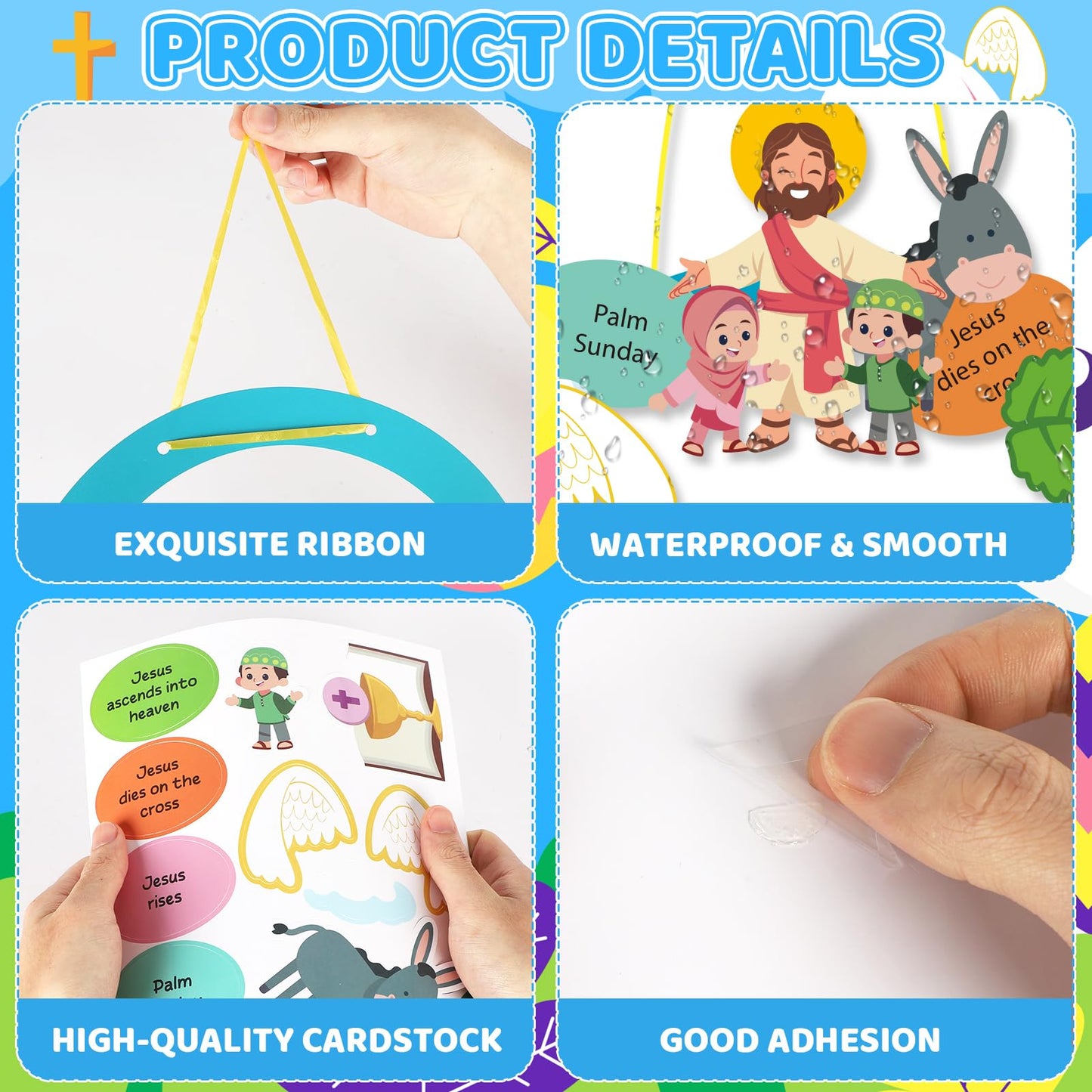 PAIVSUN 12Pcs Easter Wreath Craft Kits, DIY Holy Week Christian Wreath Hanging Ornaments, Make Your Own Religious Paper Arts Craft for Sunday Party Favors Home Activities Front Door Decor