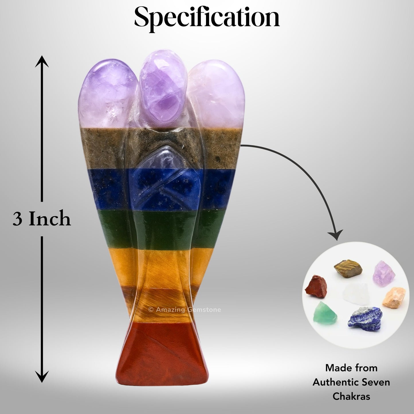Amazing Gemstone Chakra Angel - Chakra Crystal Angel and Pocket Guardian Angel Crystal Figurines (3 inches)