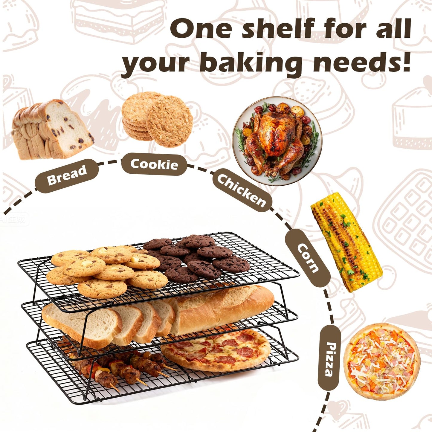 Pleafind 3 PCS Stackable Cooling Rack -16 x 10 Inch Wire Rack, Heavy Duty Stainless Steel Baking Racks, Cooling Racks for Cooking and Baking Cookie Pizza Cake, Oven and Dishwasher Safe