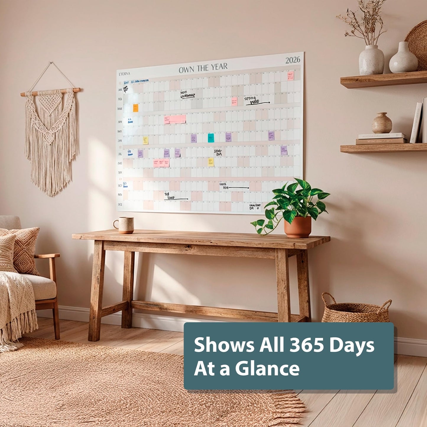 Own the Year 2026 GIANT Wall Calendar | 4ft x 3ft Full Year Dry Erase Large Planner, January '26 to December '26 Big Whiteboard Wall Calendar with Markers, Sticky Notes & Mounting Kit, Jumbo Quarterly Layout for Home or Office