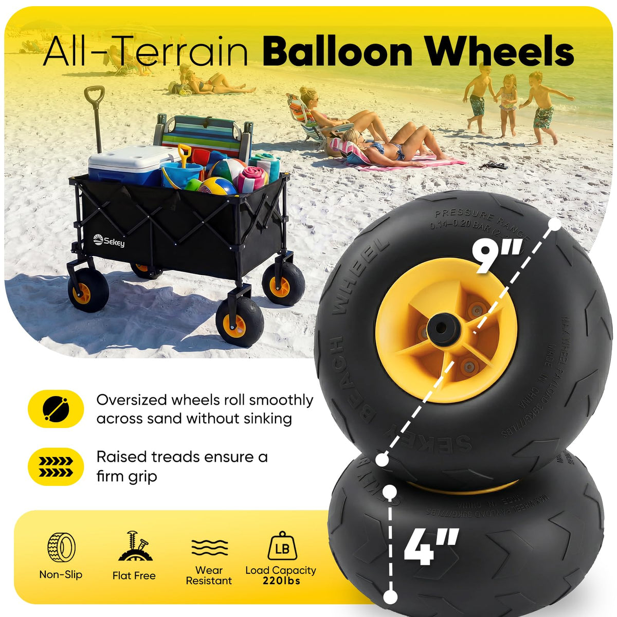 Heavy Duty Beach Wagon with 9" Big Sand