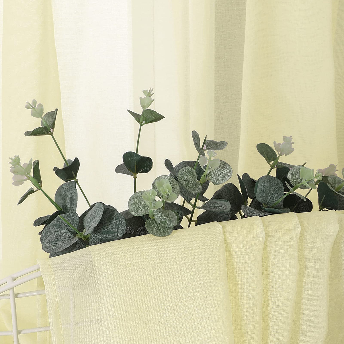 Short Sheer Curtains Linen Textured Bedroom Curtain Sheers Light Filtering Rod Pocket Voile Curtains for Living Room