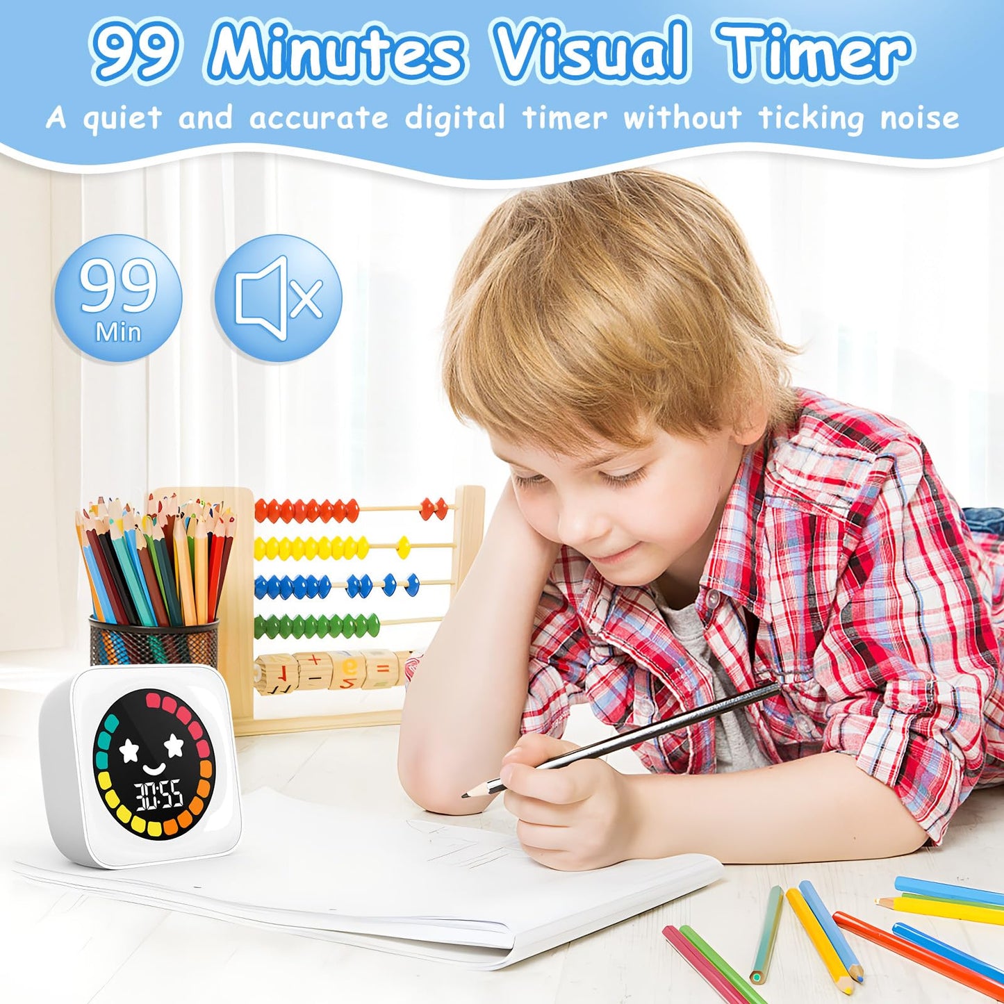 Visual Timer, 99 Minute Digital Kitchen Desk Timer for Office Supplies Home Productivity Management Tool Countdown Count Up, White
