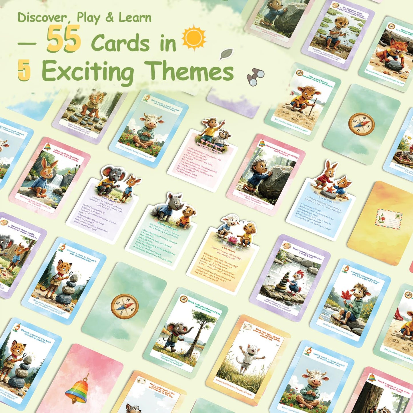 Kids Nature Scavenger Hunt – Outdoor Game for Kids | Laminated Waterproof, Wipe-Clean | 55 Cards, 5 Themes, Spinner & Stickers, Soft-Touch | Ages 3–12 Stocking Stuffers