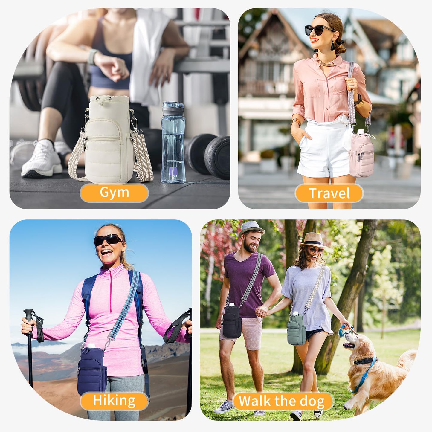 Lexiyat Water Bottle Bag 40 oz Crossbody Water Bottle Holder for Walking Hiking Insulated Compartment Carrier Purse with Adjustable Strap Blue