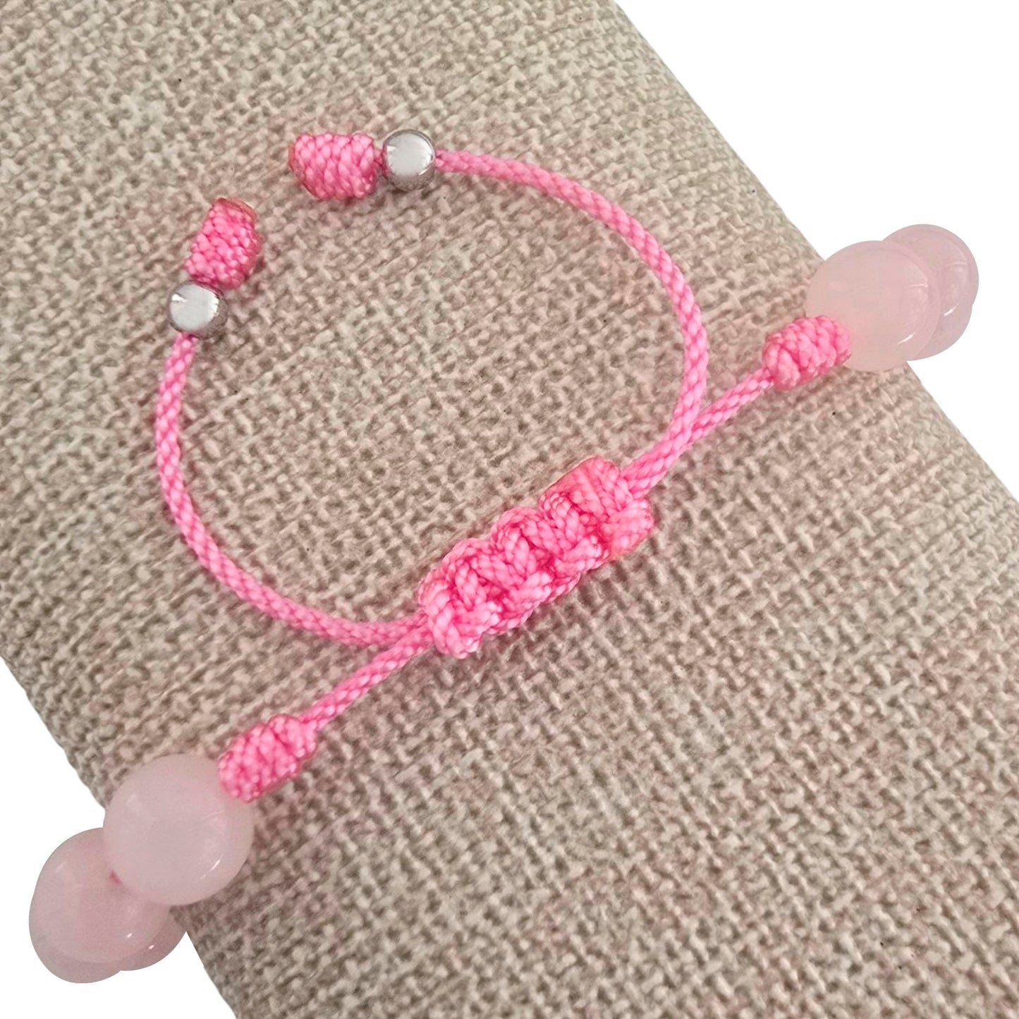 Sabeli Handmade Bracelets Real Natural Stones Healing Protection Focus 8mm Bead Adjustable Macrame Women Men Gemstone Gift (Rose Quartz)