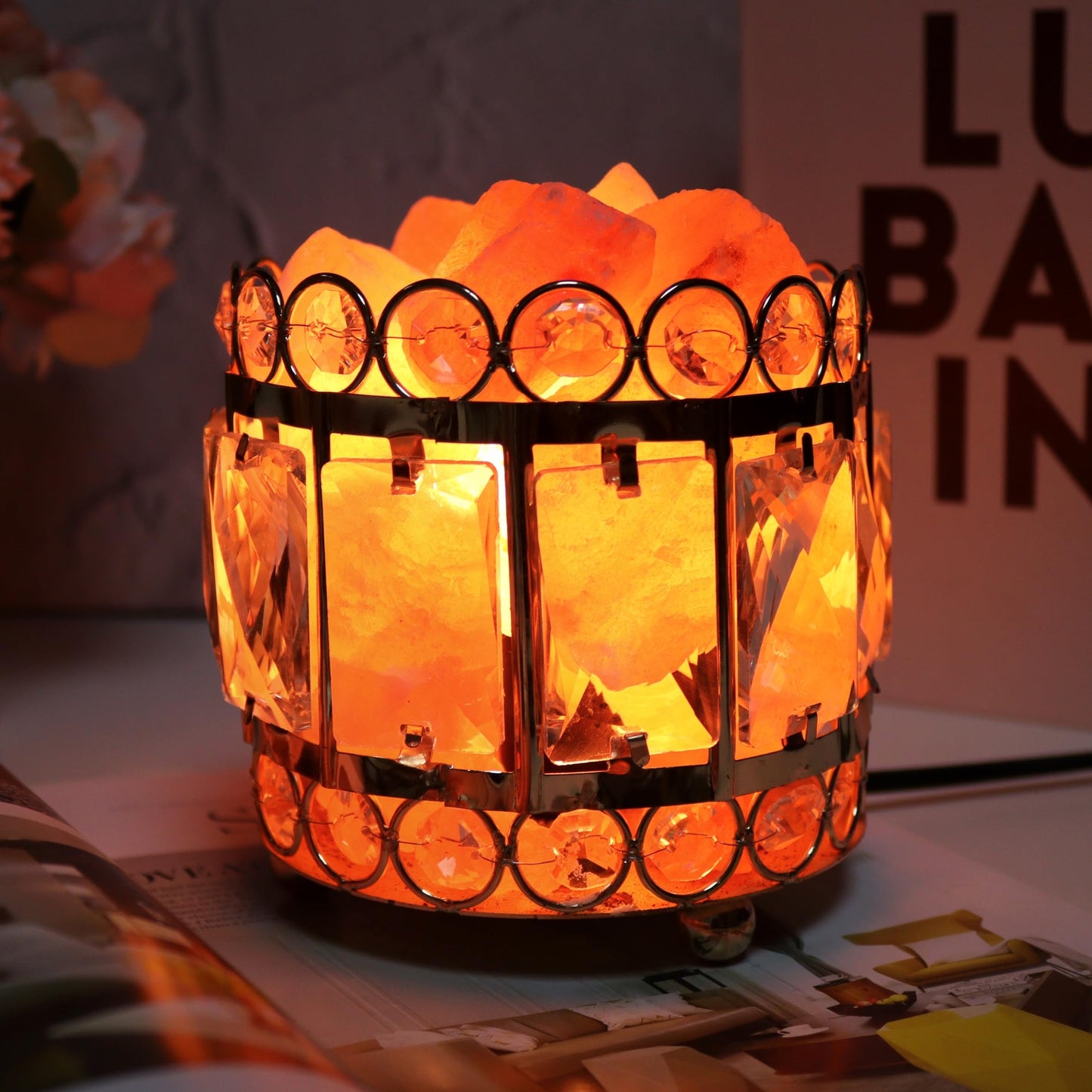 Natural Himalayan Pink Salt Lamp, Dimmable Single Lighting, Plug-in Powered, Crystal Salt Rock Lamp, Glow Night Light for Bedroom Office, UL & ETL Certified Cord (Crystal Crown)