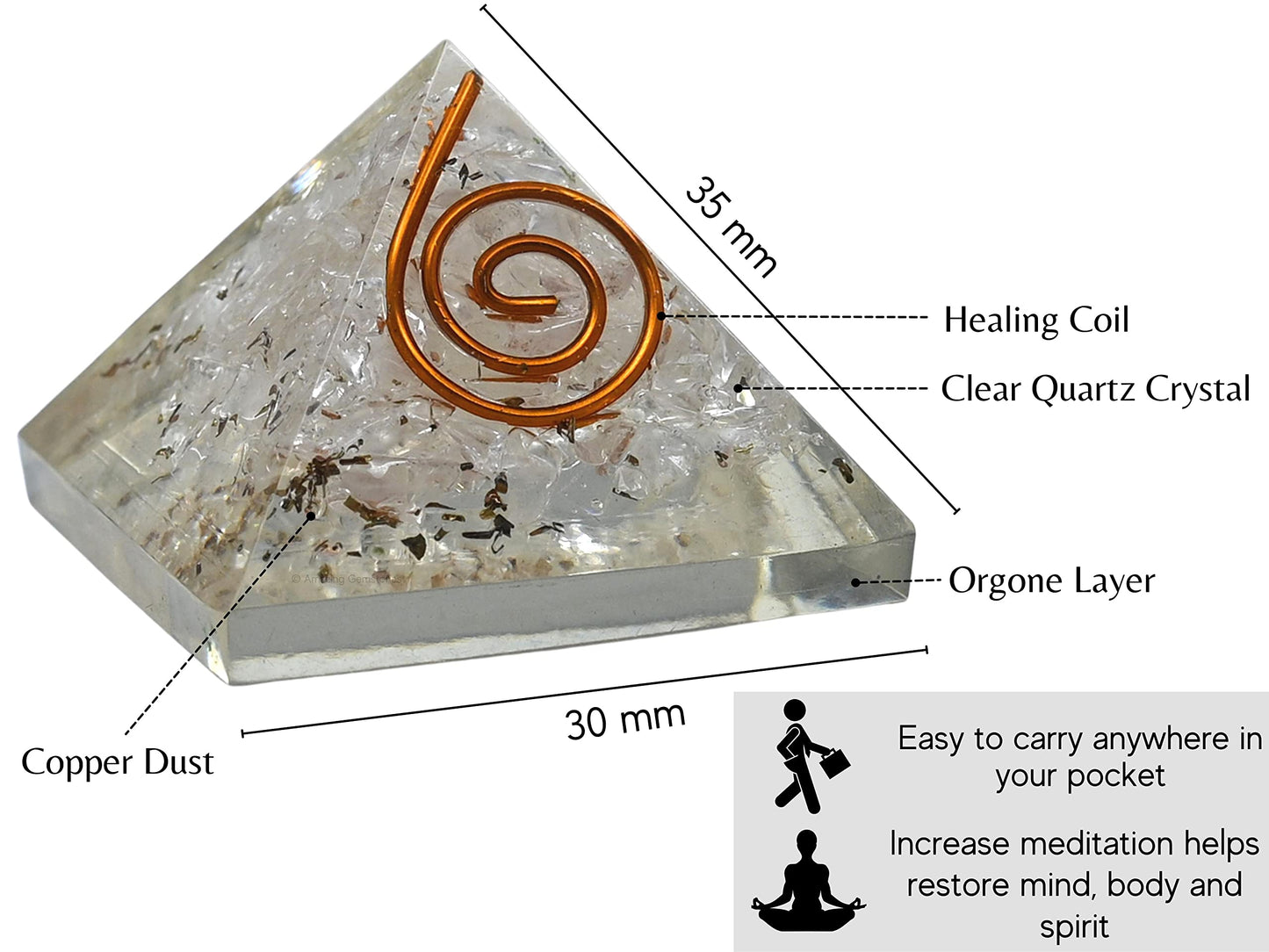 Amazing Gemstone Clear Quartz Orgone Pyramid - 30mm Small Orgonite Pyramids with Crystals and Healing Stones - Authentic Organite Gifts