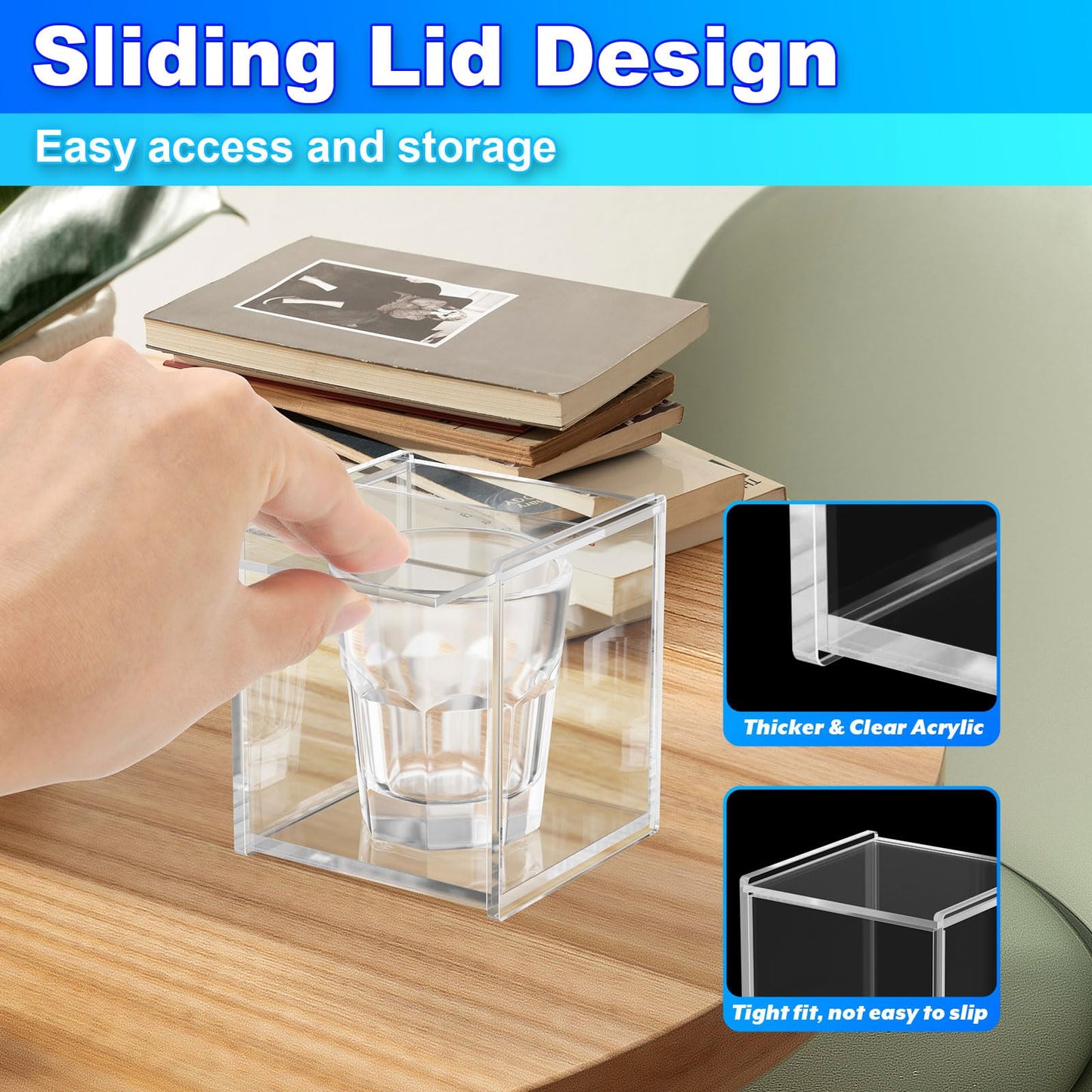 Cosmos 2 Pack Acrylic Shot Glass Display Case Wall Mounted Storage Box Clear Shot Glass Display Holder with Sliding Cover, Small Wine Cup Organizer for Collectibles, Models, Mini Figures