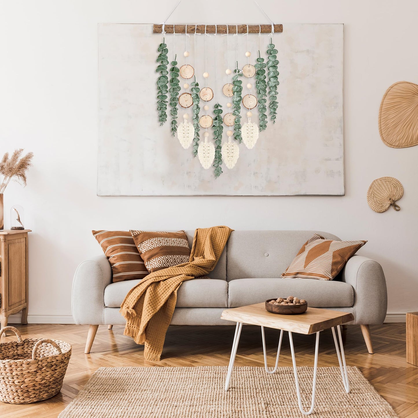 Sggvecsy 21’’ Eucalyptus Wall Hanging Decor Artificial Eucalyptus Plant Fake Greenery Leaves Boho Wall Decor with Wooden Stick for Bedroom Bathroom Kitchen Rustic Farmhouse Home Living Room Decoration