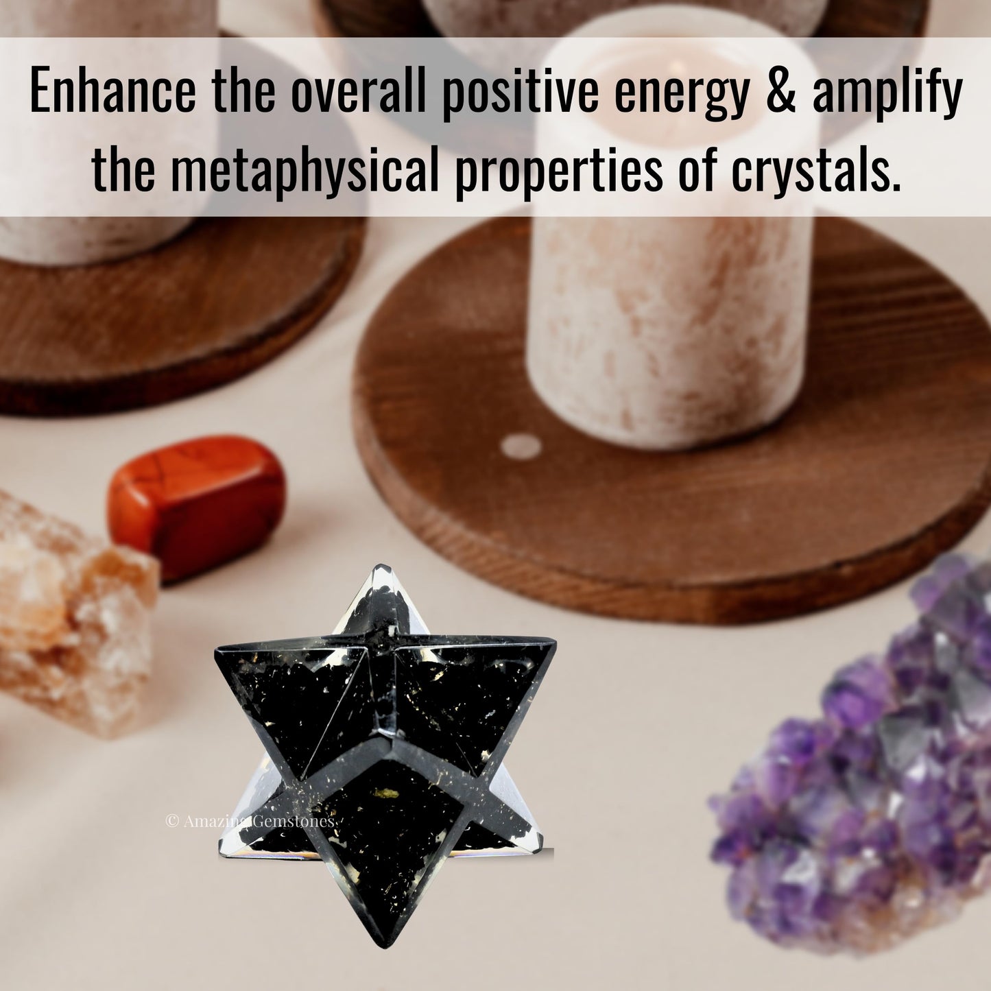 Amazing Gemstone 1 Pcs Black Tourmaline Large Crystal Orgone Merkaba Star for Reiki Healing Meditation and Crystal Grid