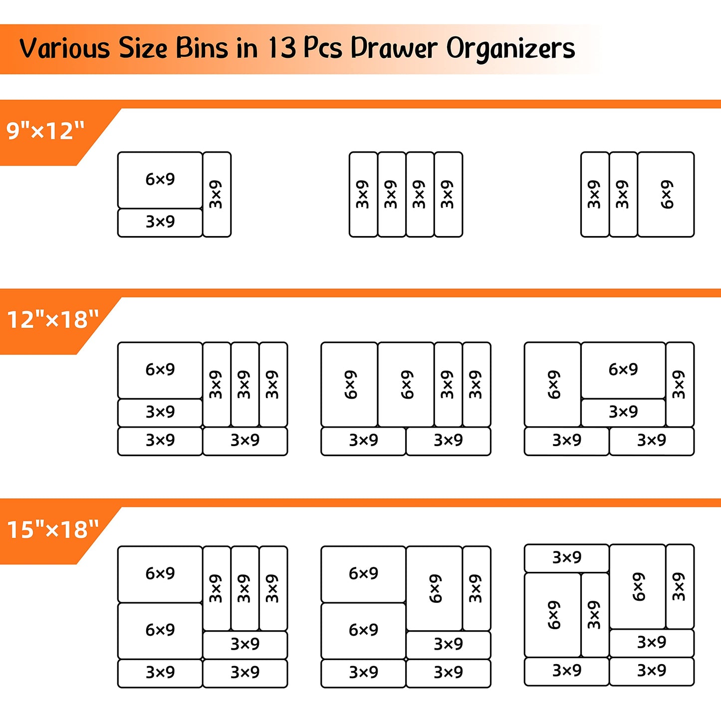 Gonice 13 PCS Drawer Organizer Tray, Interlocking Office Desk Drawer Storage, Black Plastic Organizer Bins for Office Supplies and Tools, Desk Drawer Organizer for Bathroom and Kitchen