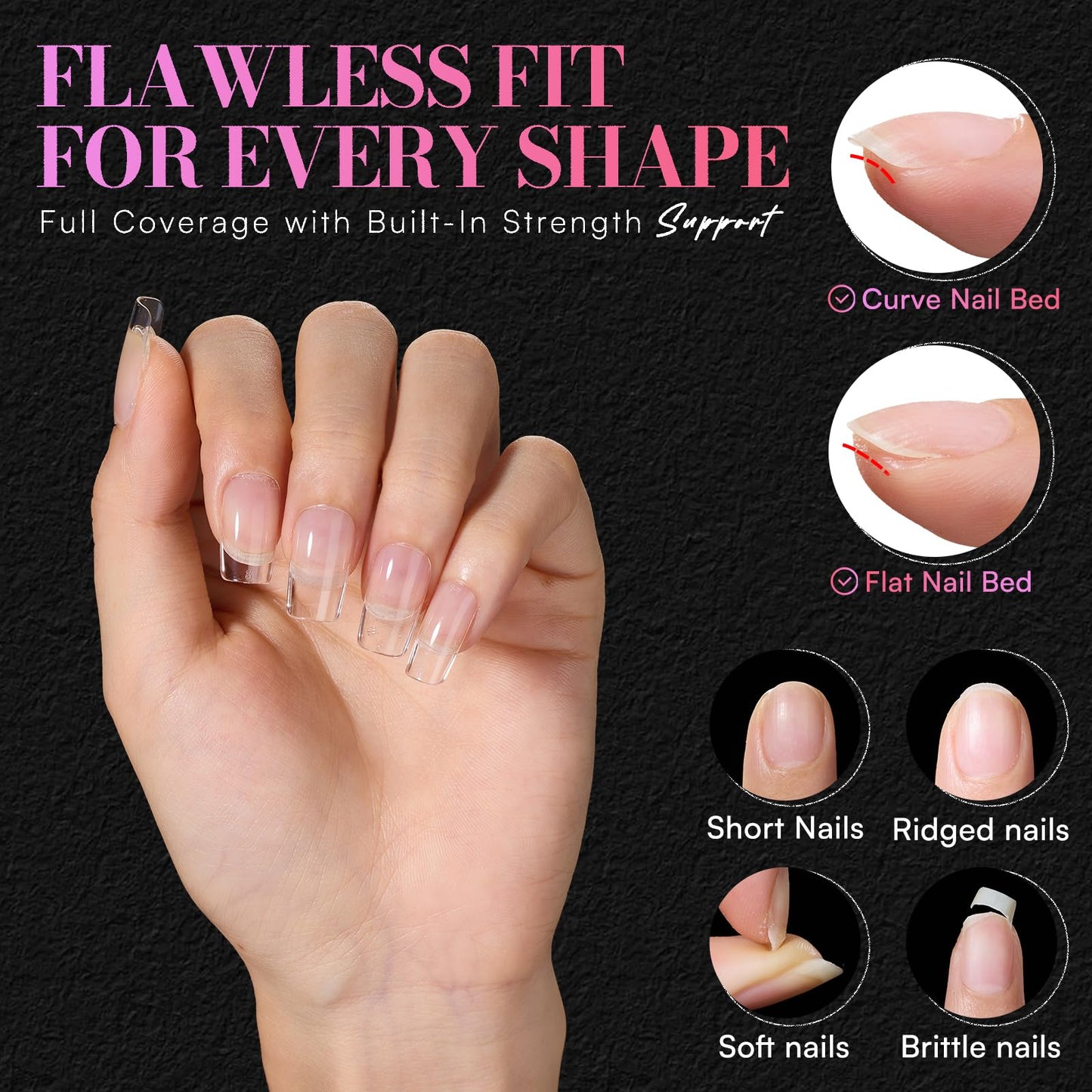 Makartt Short Square Nail Tips: 240PCS, 15 Sizes, Pre Shaped Clear Acrylic Fake Nails- Full Cover Half Matte Soft Press On Nail Extensions Long-lasting Supplies Salon and DIY at Home