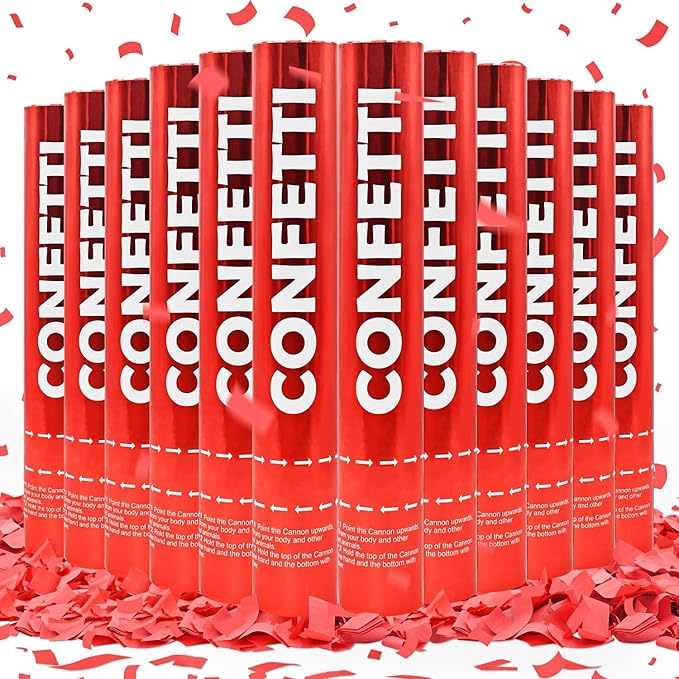 Confetti Cannon Red Biodegradable Confetti Poppers 12Pack Party Poppers Confetti Shooters Red Popper Sticks for Wedding Graduation Engagement Anniversary Bridal Shower Valentines Day Birthday