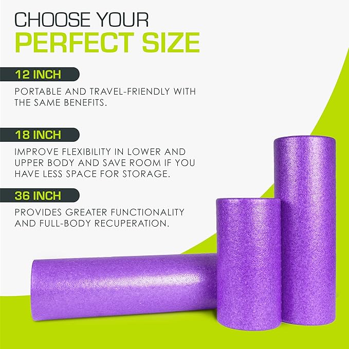ProsourceFit High Density Foam Rollers 18 - inches Long, Firm Full Body Athletic Massager for Back Stretching, Yoga, Pilates, Post Workout Trigger Point Release, Pink