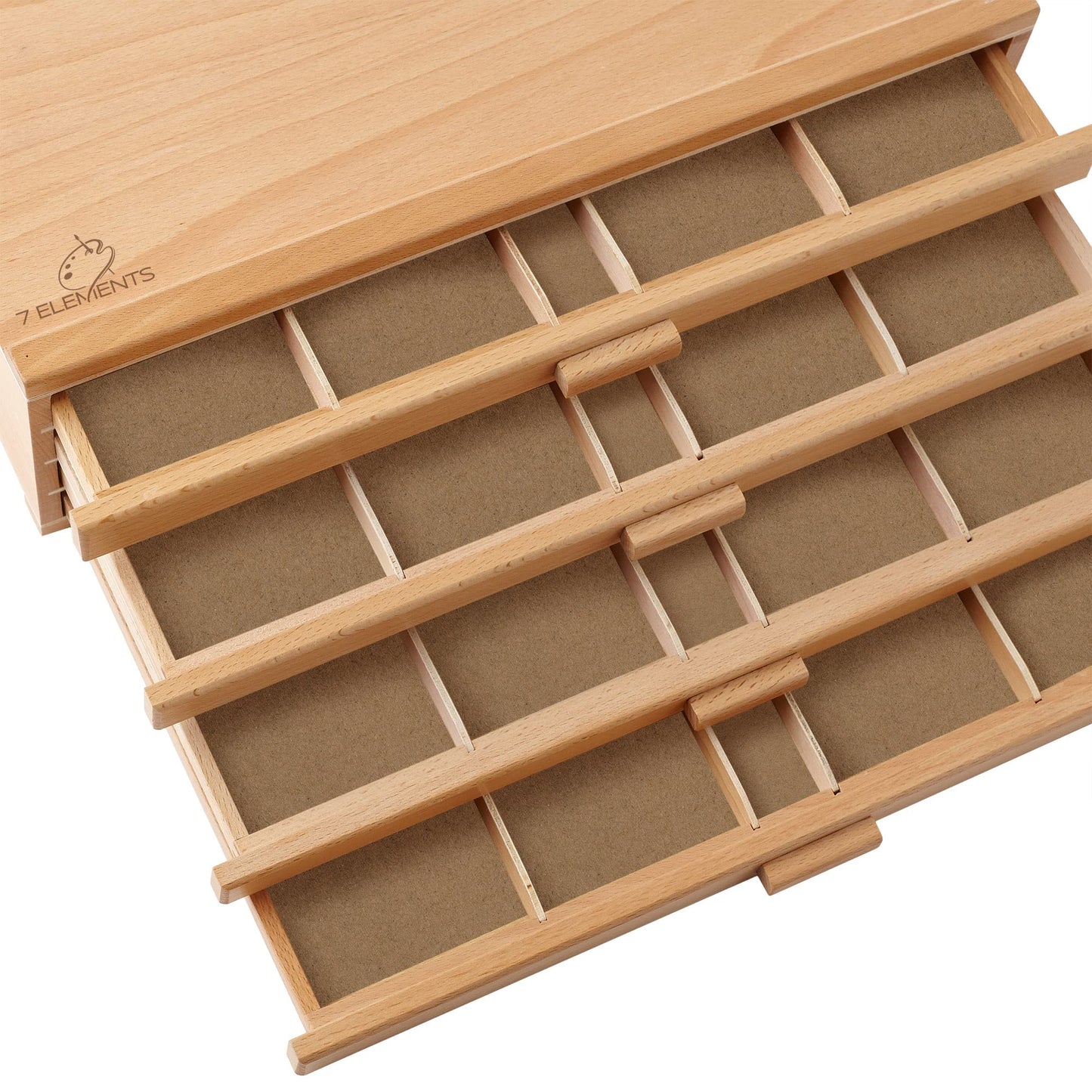 7 Elements 4 Drawer Wooden Artist Storage Supply Box for Pastels, Pencils, Pens, Markers, Brushes and Tools